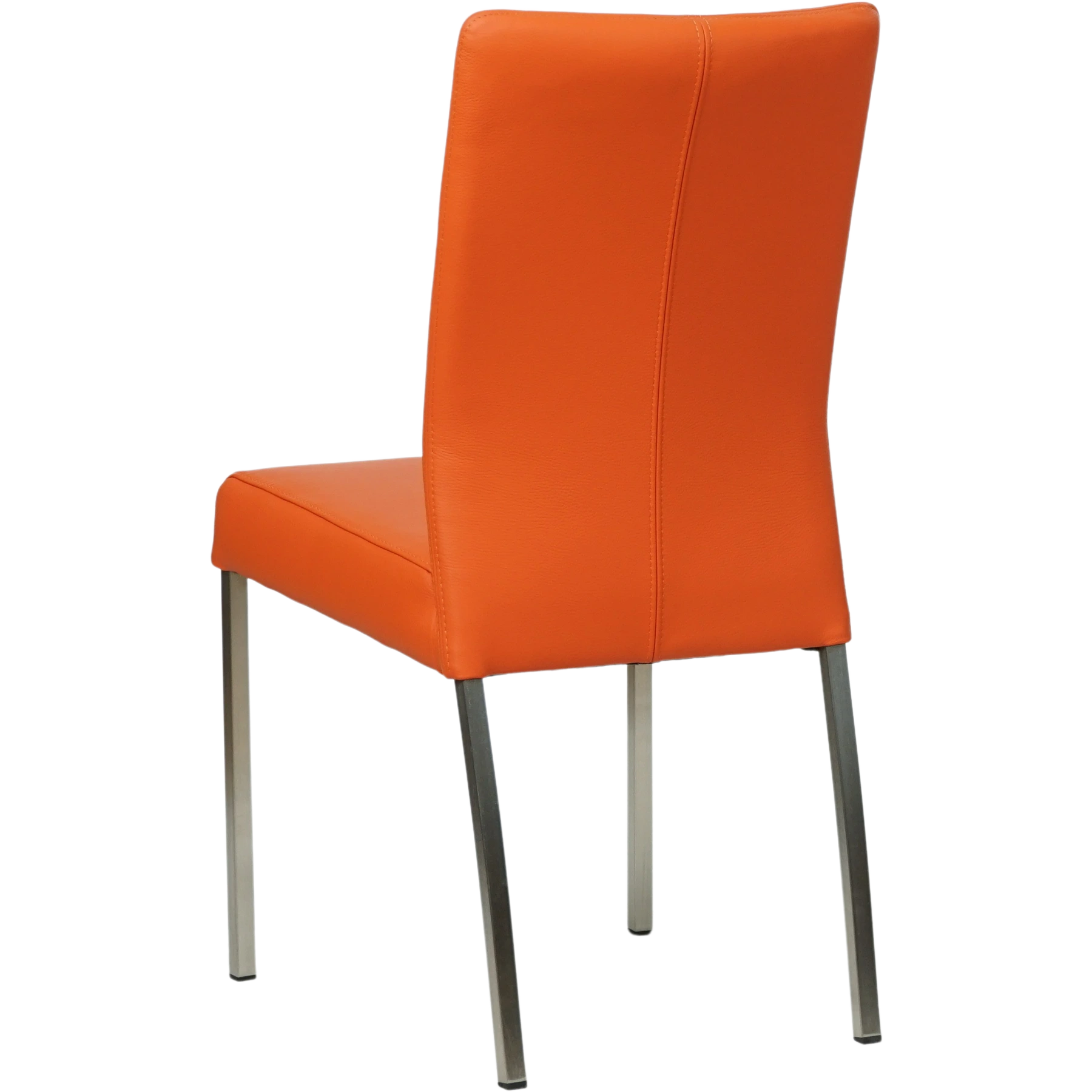afbeelding van Leren eetkamerstoel Comfort - Toledo Orange (oranje) - Poten staal vierkant RVS