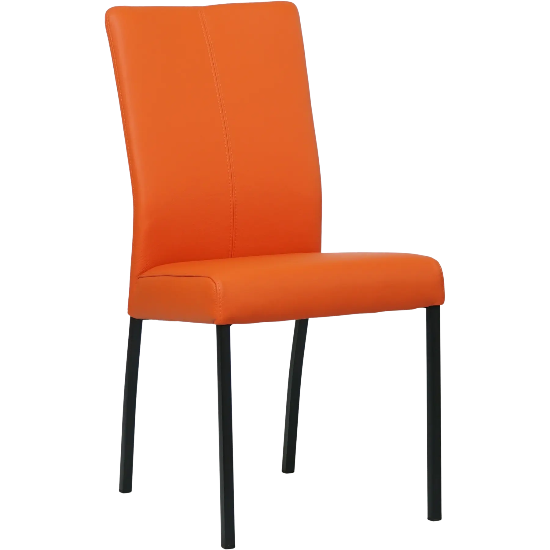 afbeelding van Leren eetkamerstoel Comfort - Toledo Orange (oranje) - Poten staal vierkant zwart