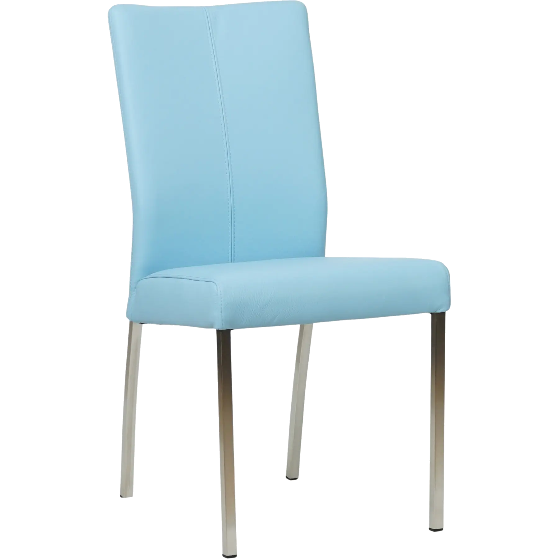 afbeelding van Leren eetkamerstoel Comfort - Toledo Sky Blue (lichtblauw) - Poten staal vierkant RVS
