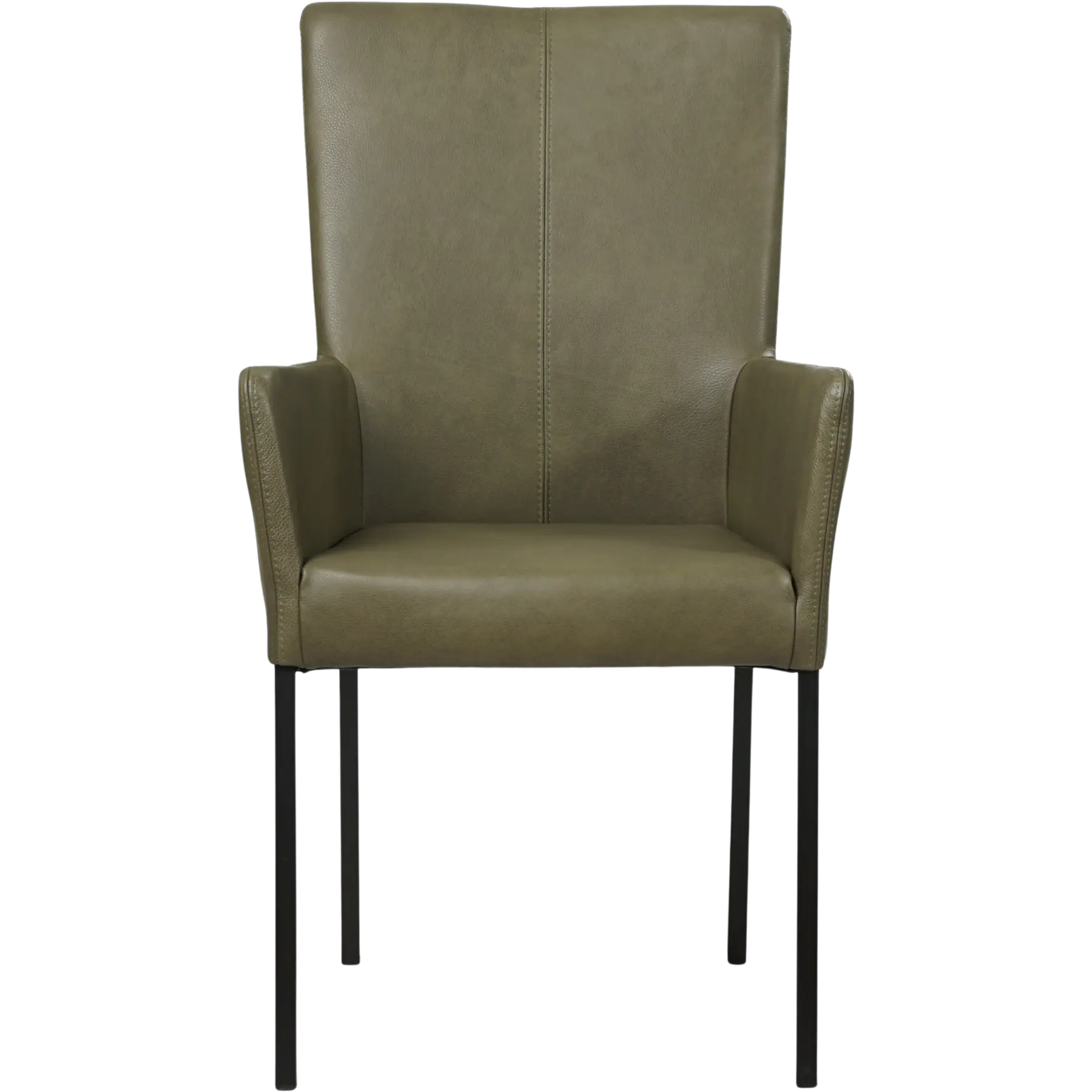 afbeelding van Leren eetkamerstoel Daily met armleuning - Granada Moss (olijf/groen) - Poten staal vierkant zwart