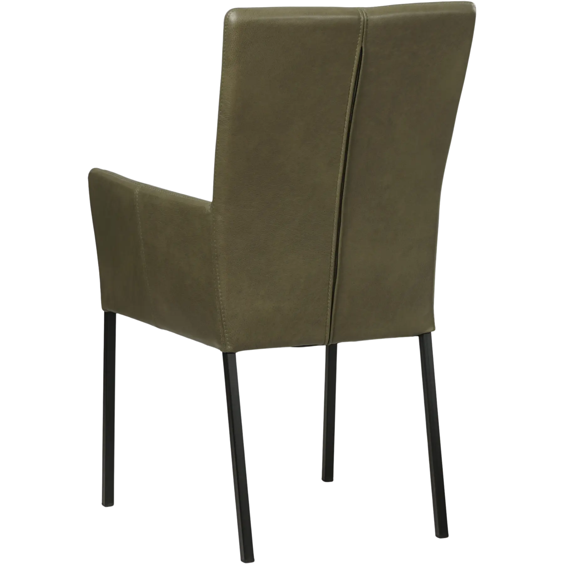 afbeelding van Leren eetkamerstoel Daily met armleuning - Granada Moss (olijf/groen) - Poten staal vierkant zwart