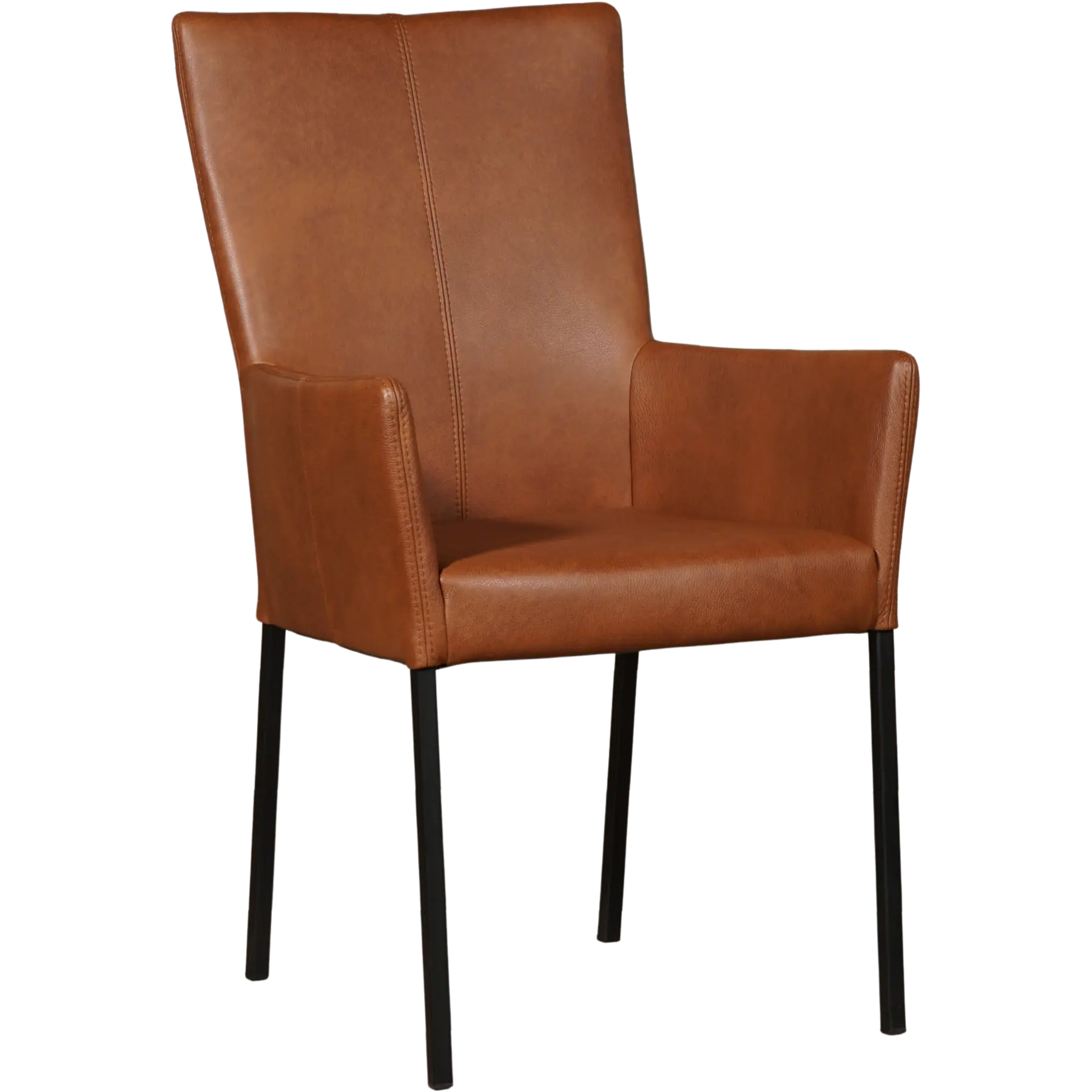 afbeelding van Leren eetkamerstoel Daily met armleuning - Granada Savannah (cognac) - Poten staal vierkant zwart