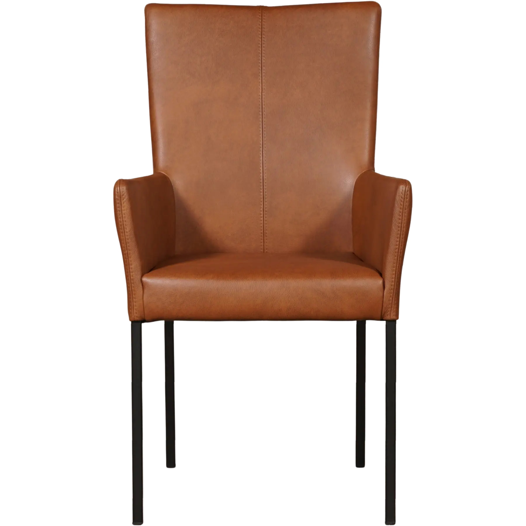 afbeelding van Leren eetkamerstoel Daily met armleuning - Granada Savannah (cognac) - Poten staal vierkant zwart
