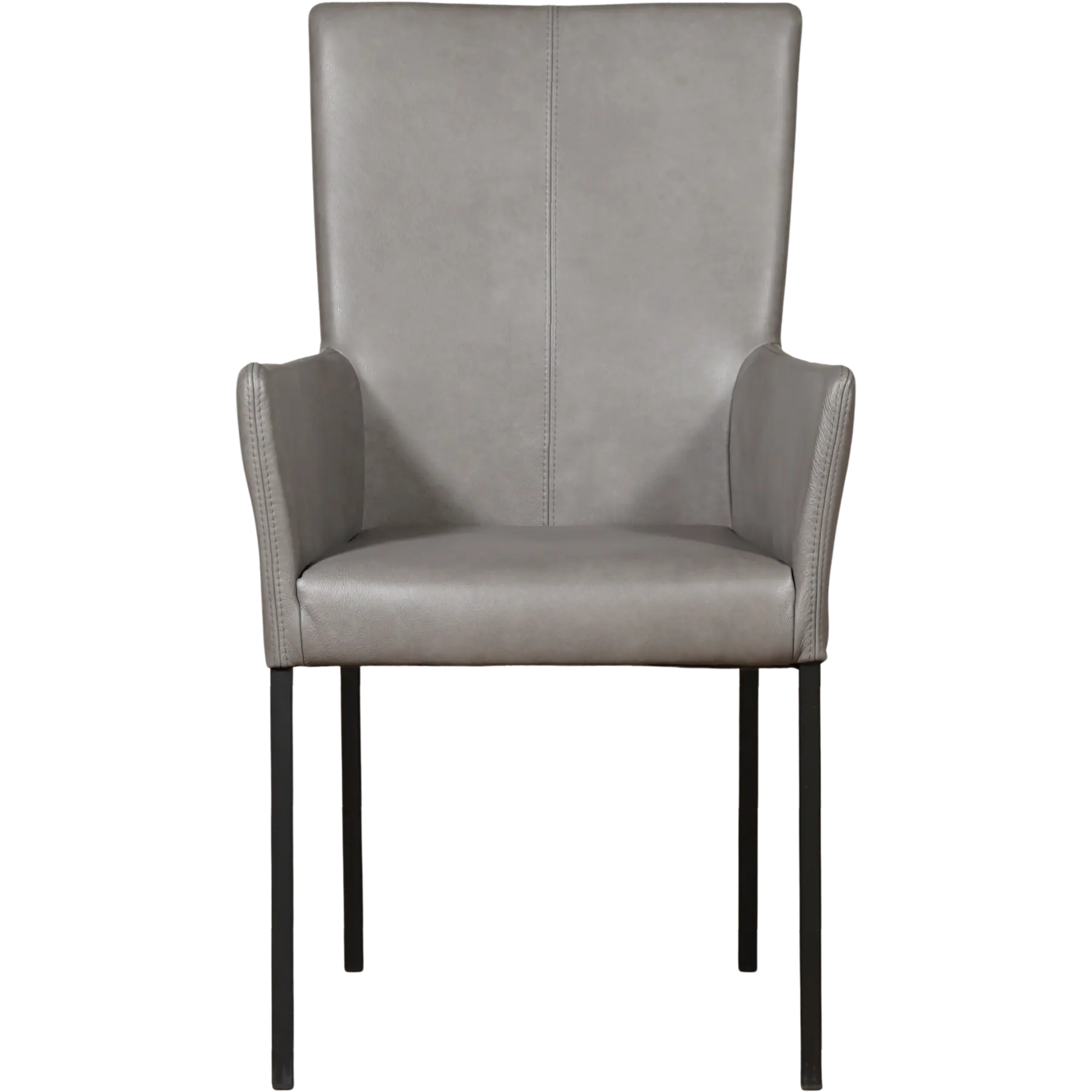 afbeelding van Leren eetkamerstoel Daily met armleuning - Granada Steel (grijs) - Poten staal vierkant zwart