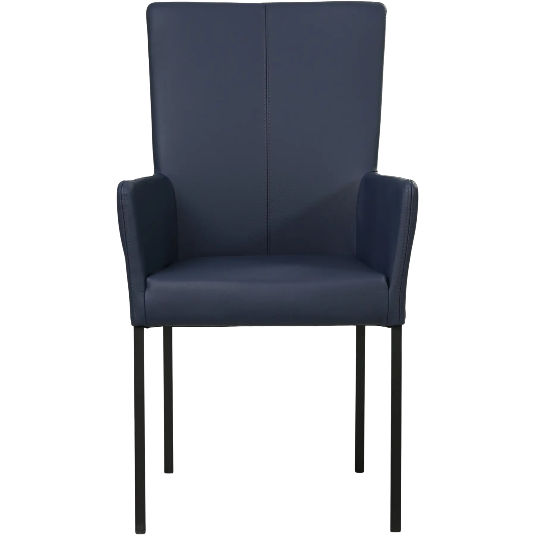 afbeelding van Leren eetkamerstoel Daily met armleuning - Hermes Kobalt (blauw) - Poten staal vierkant zwart