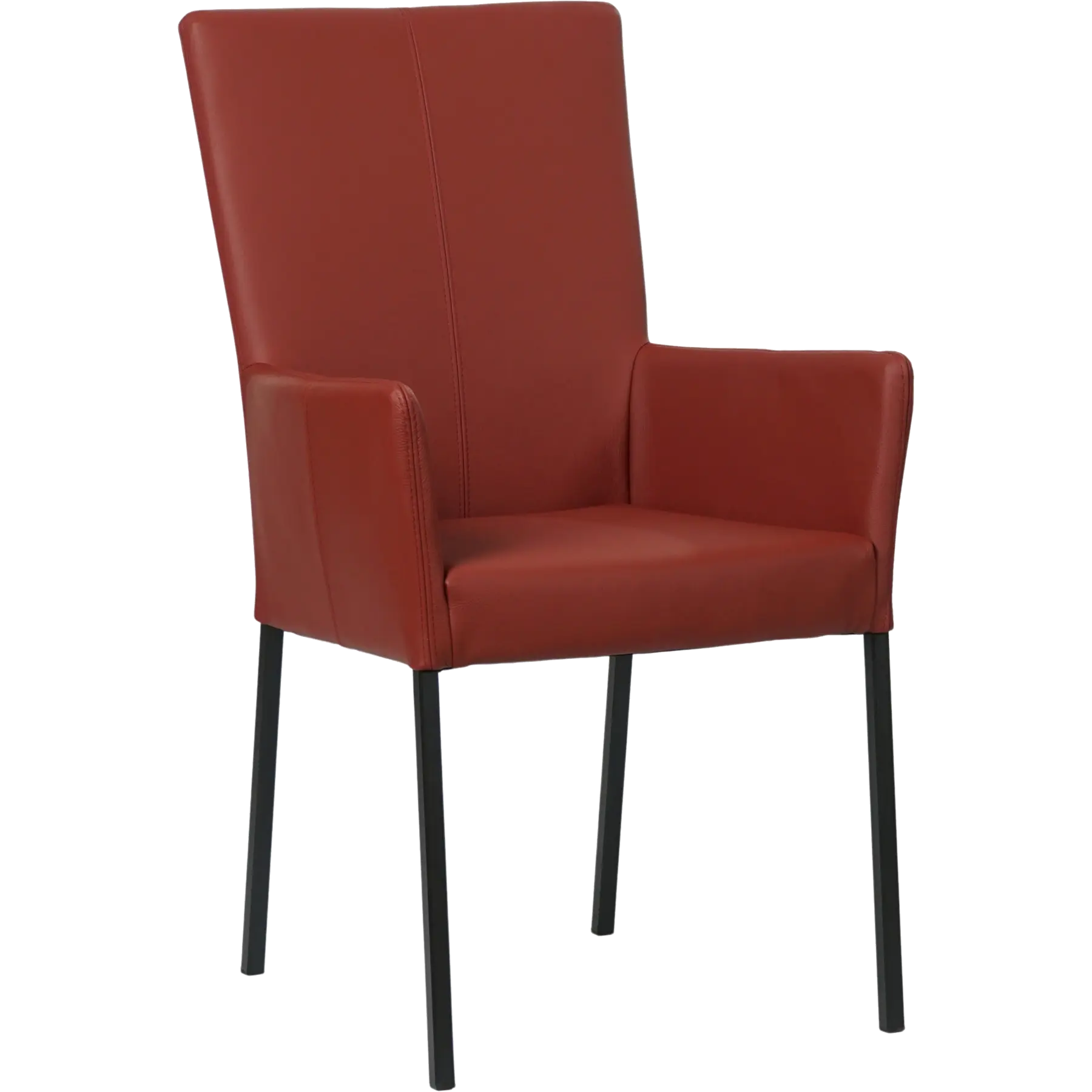 afbeelding van Leren eetkamerstoel Daily met armleuning - Toledo Cherry (rood) - Poten staal vierkant zwart