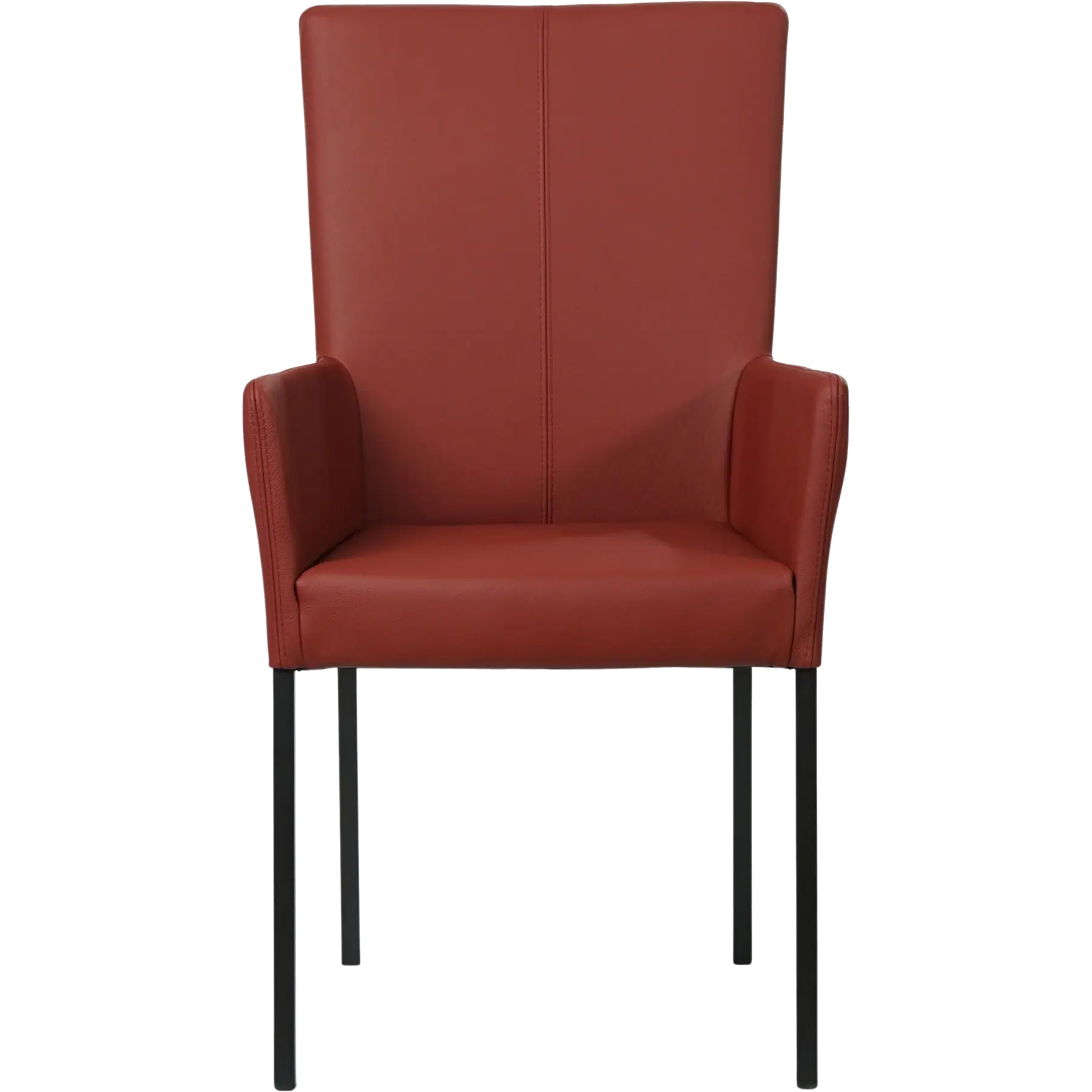 afbeelding van Leren eetkamerstoel Daily met armleuning - Toledo Cherry (rood) - Poten staal vierkant zwart