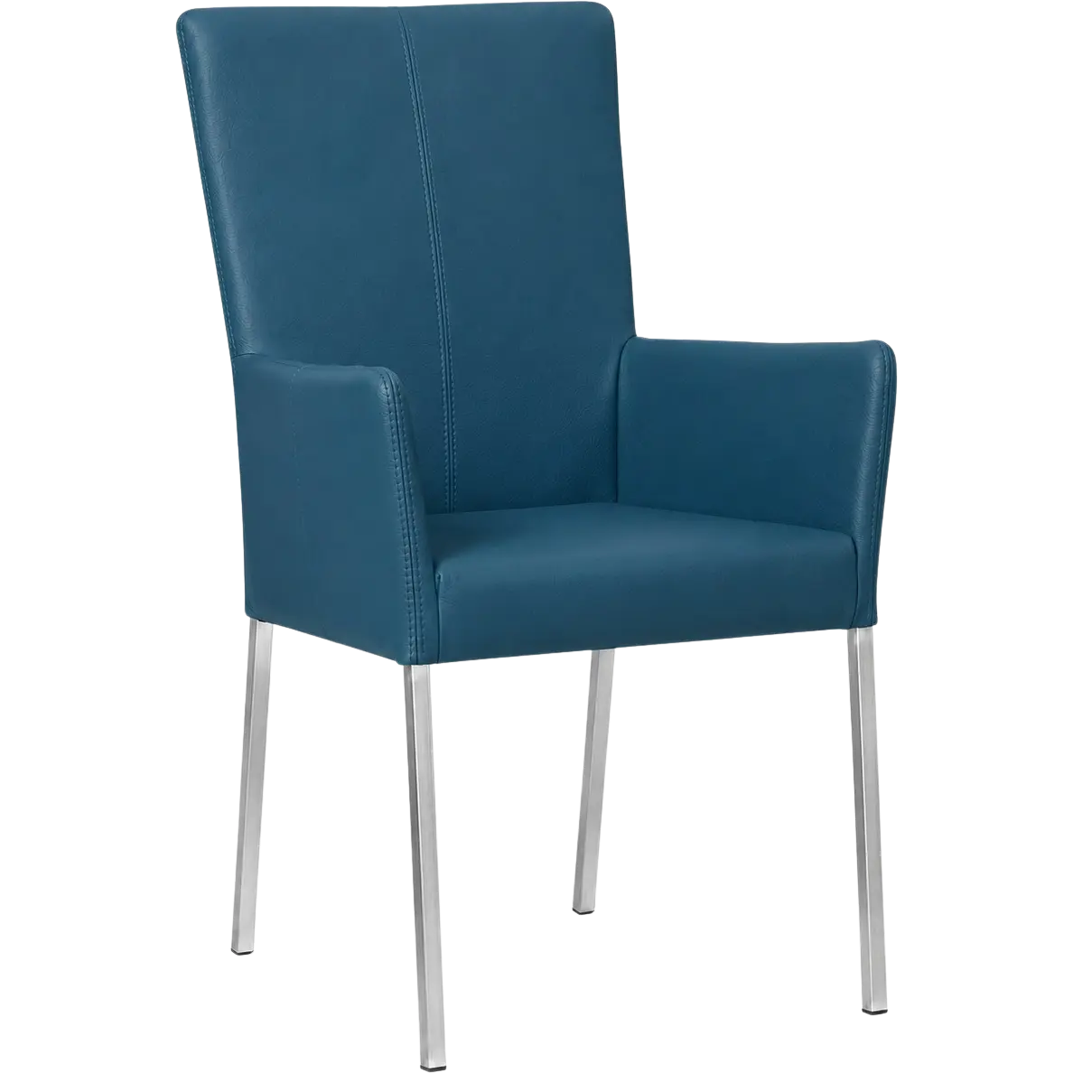 afbeelding van Leren eetkamerstoel Daily met armleuning - Toledo Turquoise (blauw) - Poten staal vierkant RVS
