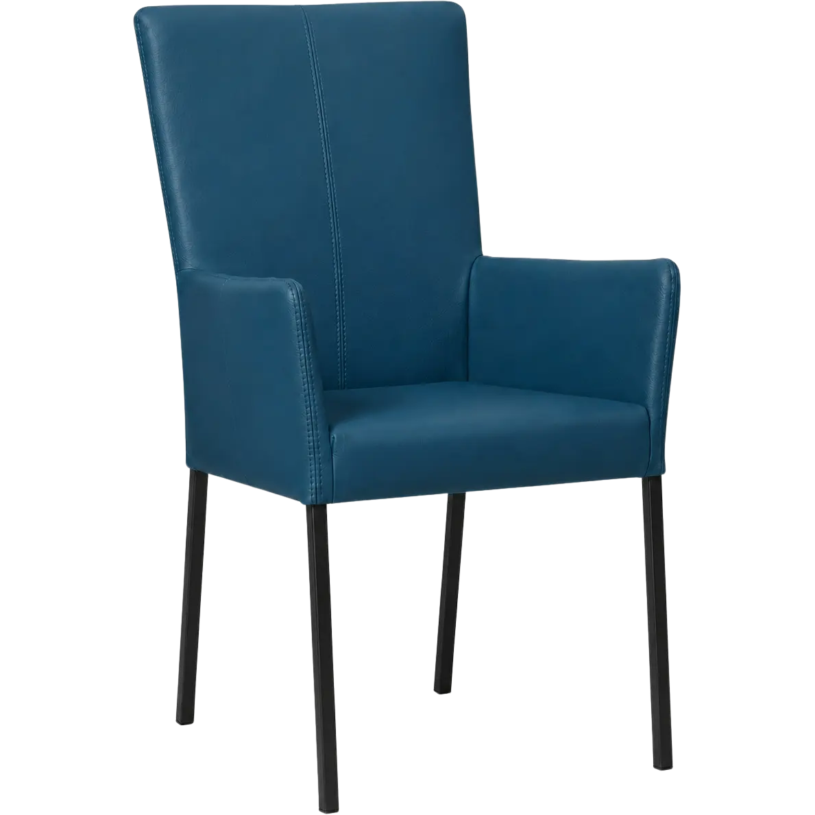 afbeelding van Leren eetkamerstoel Daily met armleuning - Toledo Turquoise (blauw) - Poten staal vierkant zwart