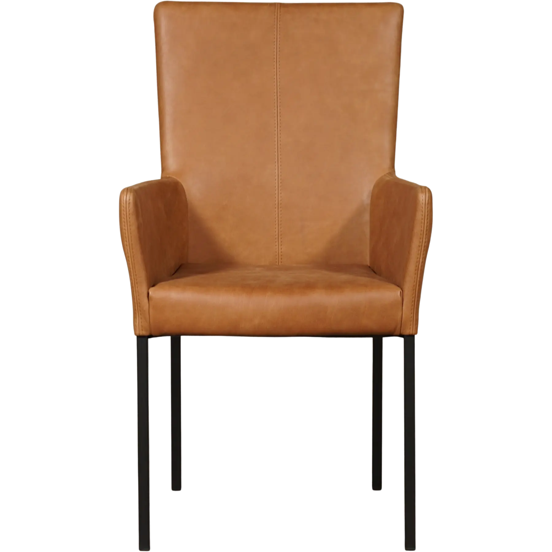 afbeelding van Leren eetkamerstoel Daily met armleuning - Vintage Cognac (cognac) - Poten staal vierkant zwart