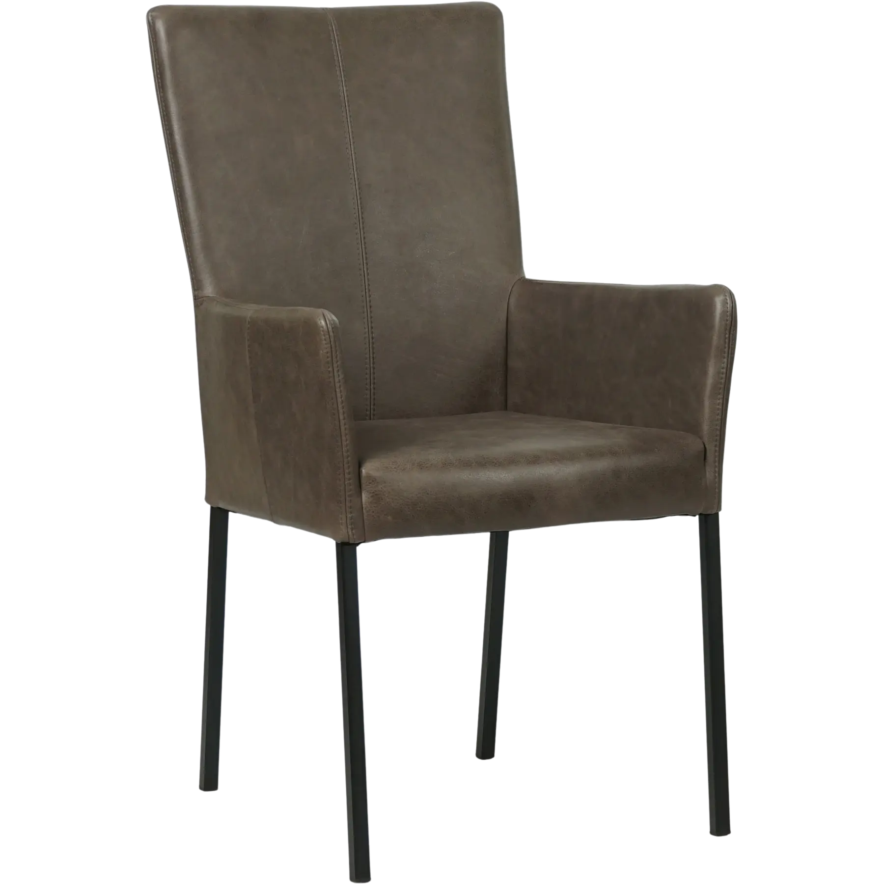 afbeelding van Leren eetkamerstoel Daily met armleuning - Vintage Elephant (donkerbruin) - Poten staal vierkant zwart