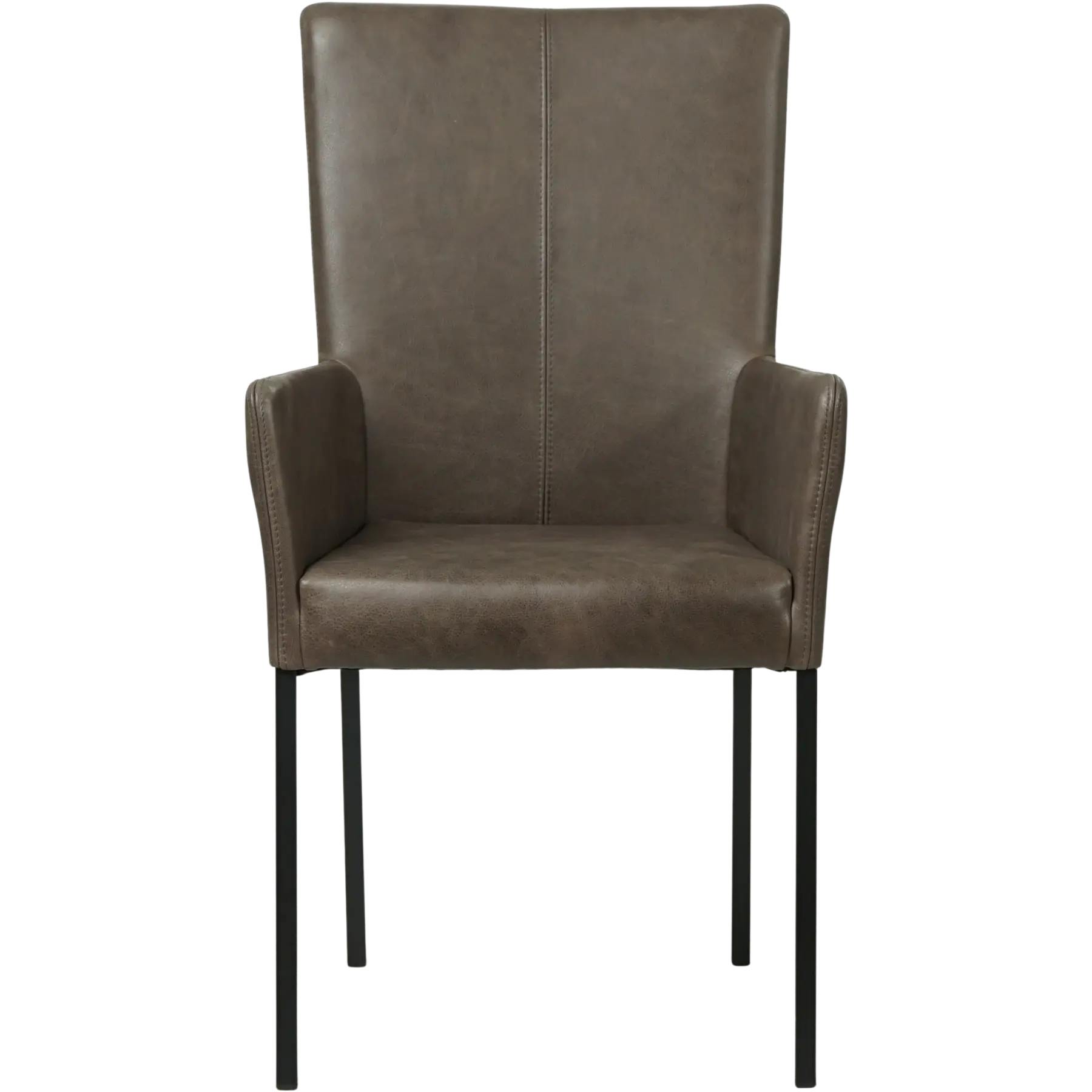 afbeelding van Leren eetkamerstoel Daily met armleuning - Vintage Elephant (donkerbruin) - Poten staal vierkant zwart