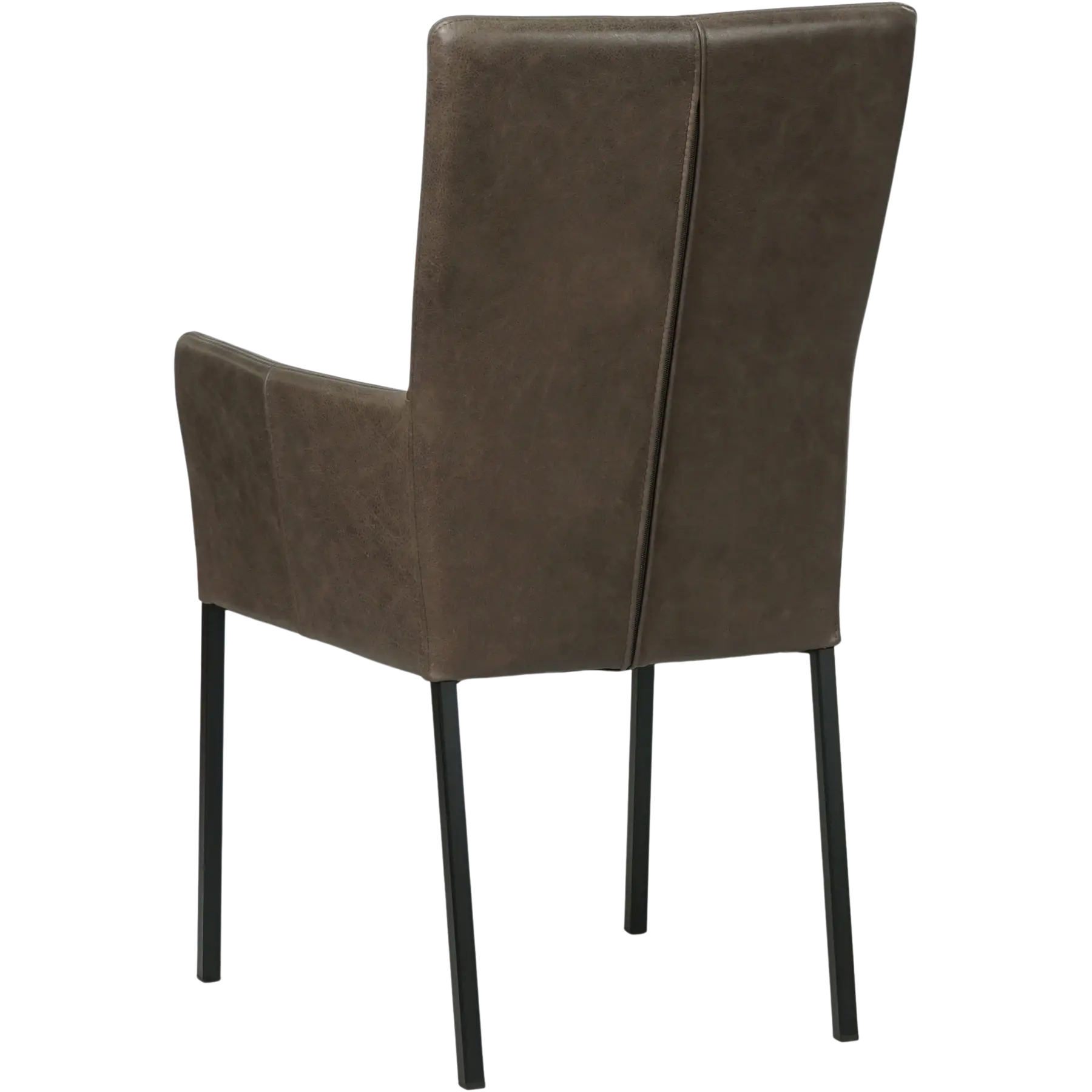 afbeelding van Leren eetkamerstoel Daily met armleuning - Vintage Elephant (donkerbruin) - Poten staal vierkant zwart