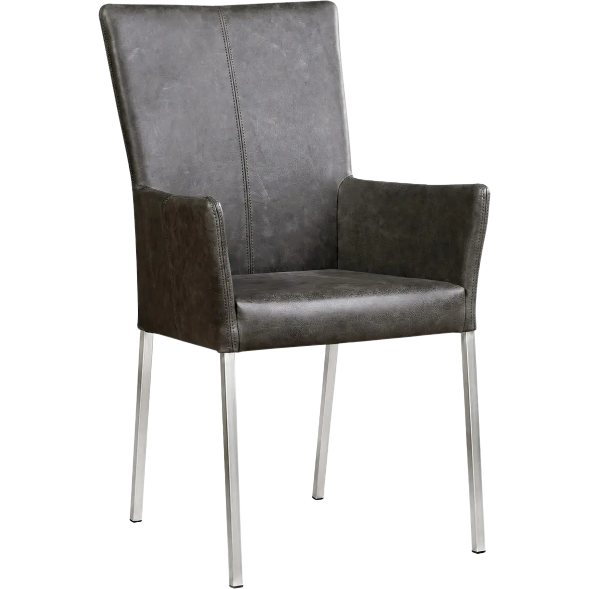 afbeelding van Leren eetkamerstoel Daily met armleuning - Vintage Grey (grijs) - Poten staal vierkant RVS