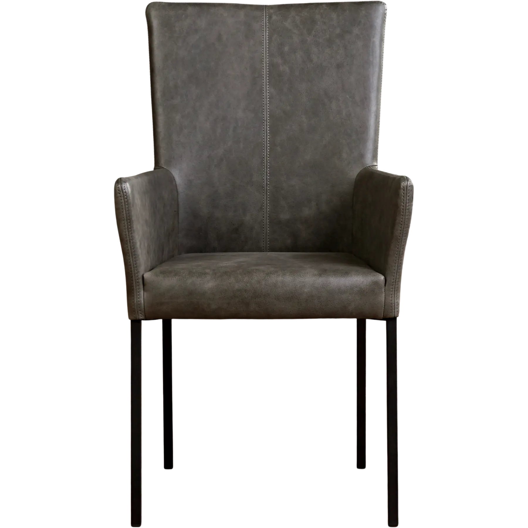 afbeelding van Leren eetkamerstoel Daily met armleuning - Vintage Grey (grijs) - Poten staal vierkant zwart