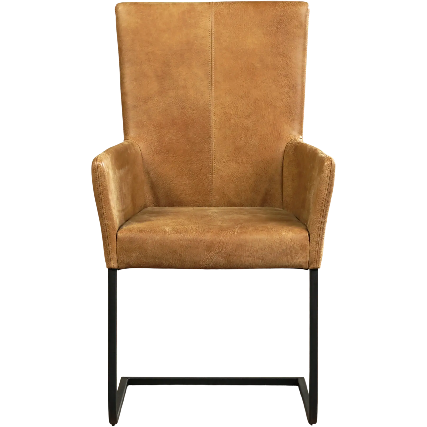 afbeelding van Leren eetkamerstoel Dare met armleuning - Kenia Walnut (cognac) - Sledepoot staal vierkant zwart