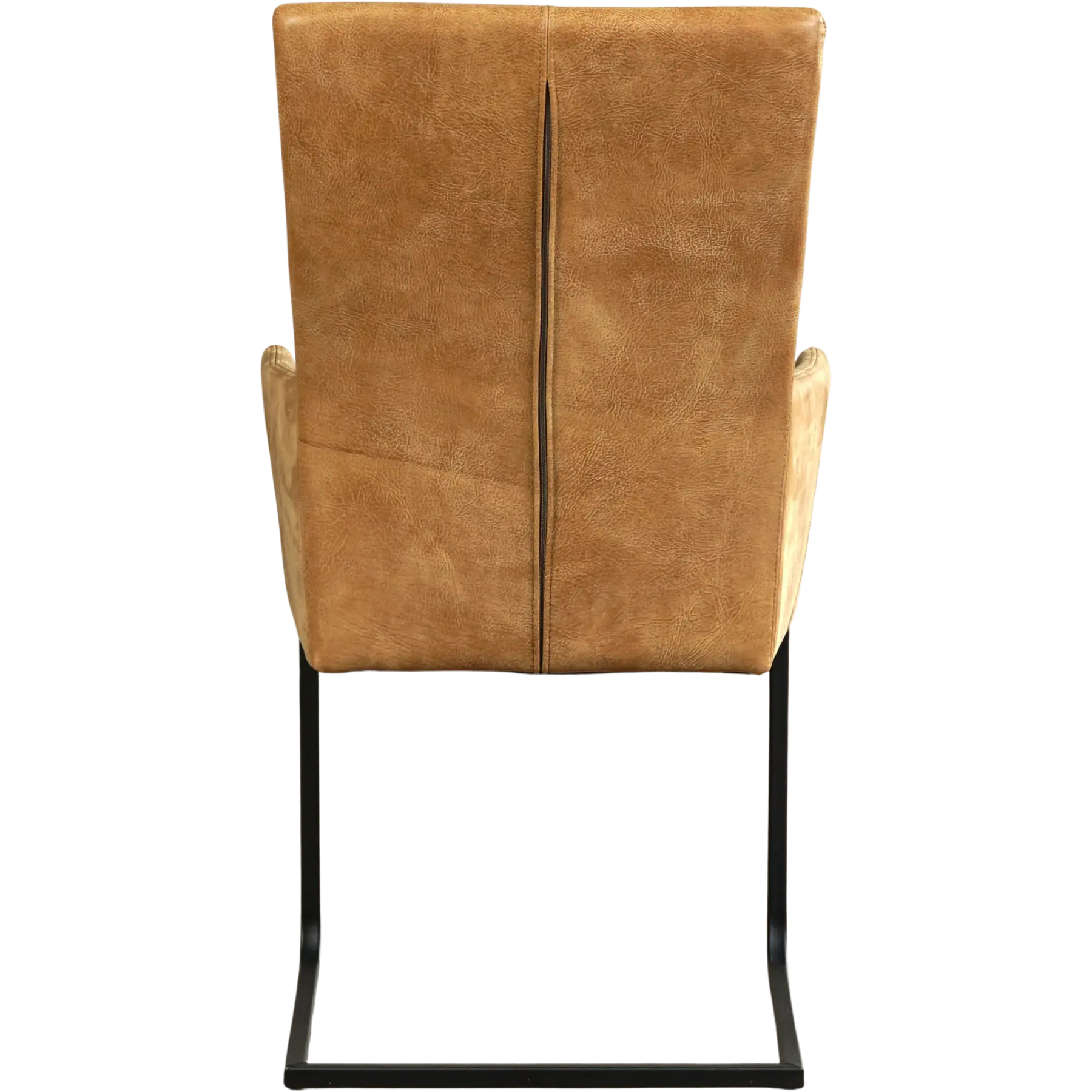 afbeelding van Leren eetkamerstoel Dare met armleuning - Kenia Walnut (cognac) - Sledepoot staal vierkant zwart