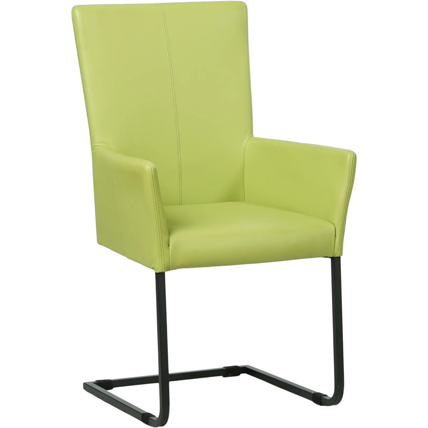 afbeelding van Leren eetkamerstoel Dare met armleuning - Toledo Lime (felgroen) - Sledepoot staal vierkant zwart