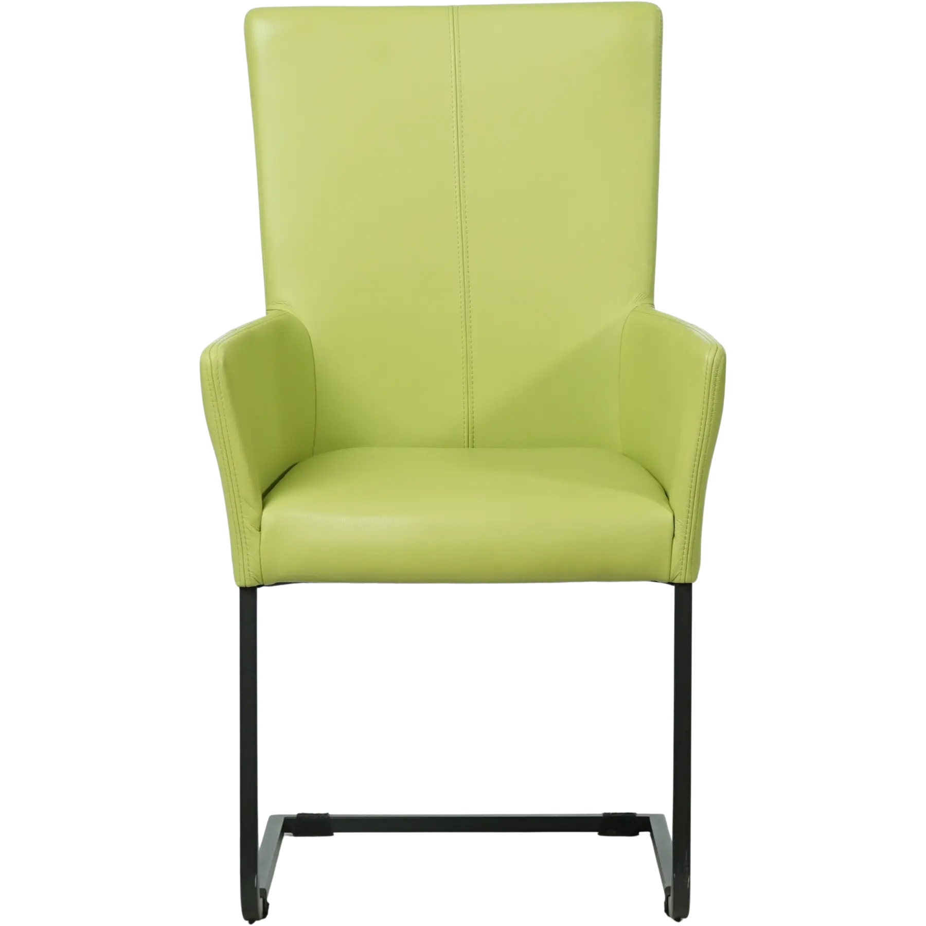 afbeelding van Leren eetkamerstoel Dare met armleuning - Toledo Lime (felgroen) - Sledepoot staal vierkant zwart