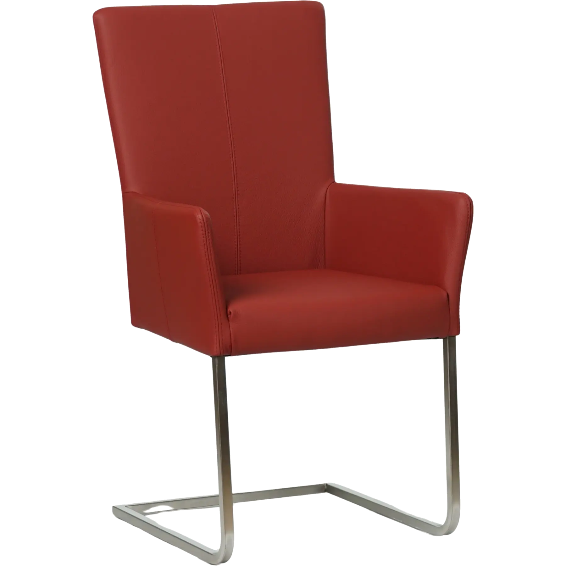 afbeelding van Leren eetkamerstoel Dare met armleuning - Toledo Red (rood) - Sledepoot staal vierkant RVS