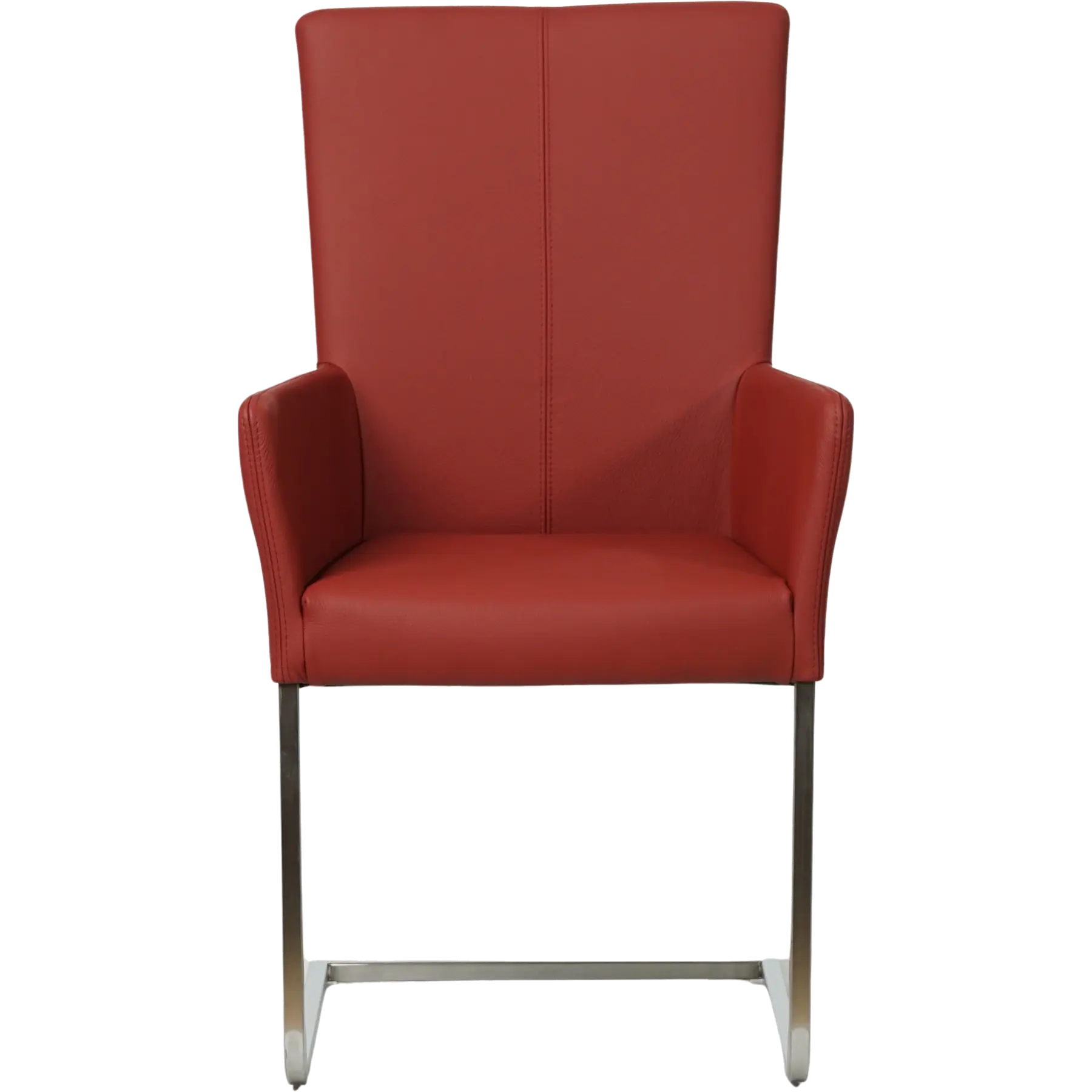 afbeelding van Leren eetkamerstoel Dare met armleuning - Toledo Red (rood) - Sledepoot staal vierkant RVS