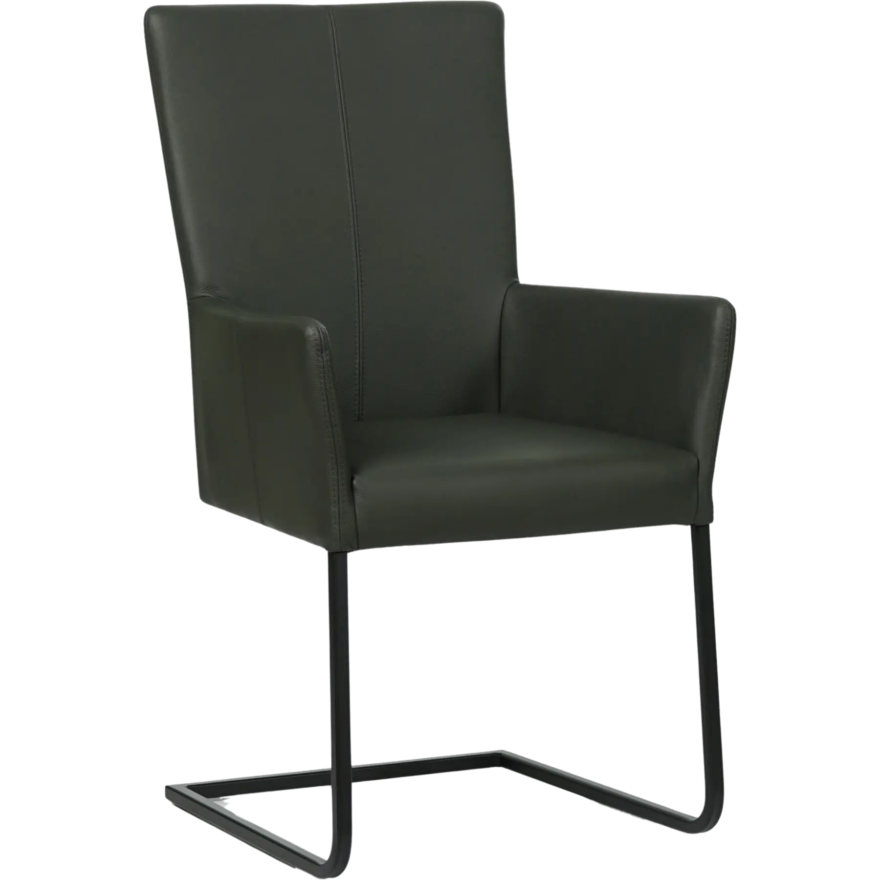 afbeelding van Leren eetkamerstoel Dare met armleuning - Toledo Verde (donkergroen) - Sledepoot staal vierkant zwart