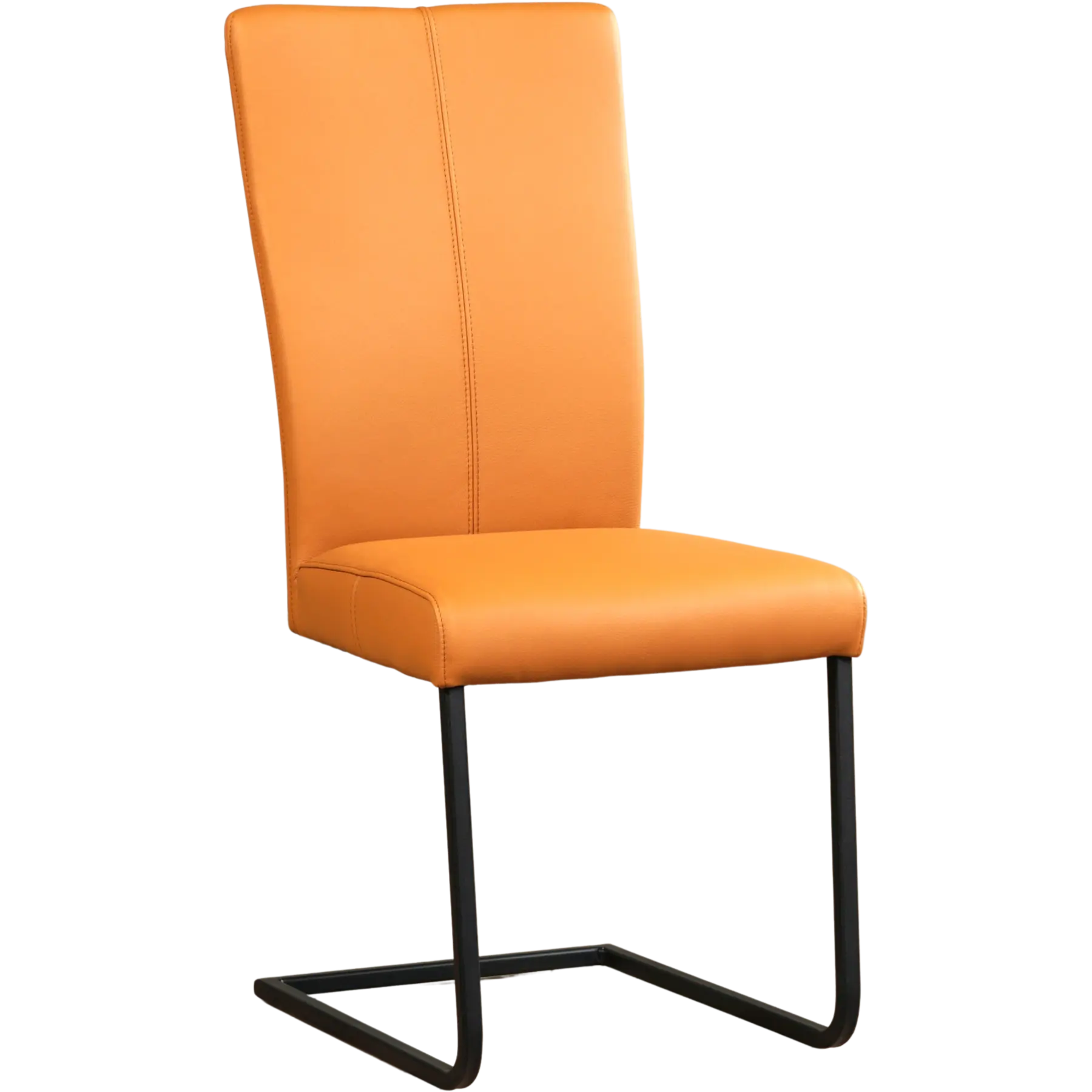 afbeelding van Leren eetkamerstoel Dare - Toledo Sabbia (lichtcognac) - Sledepoot staal vierkant zwart