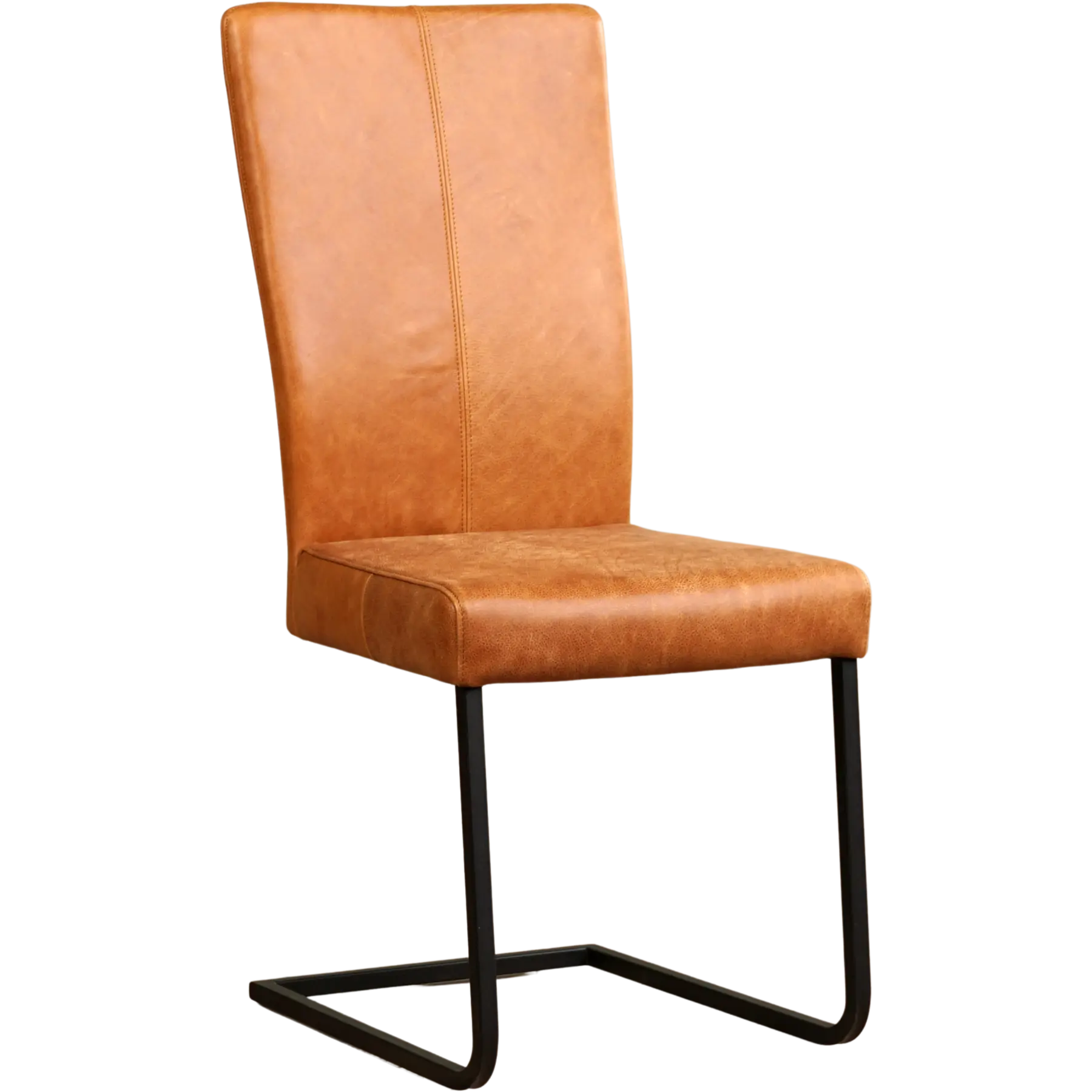 afbeelding van Leren eetkamerstoel Dare - Vintage Cognac (cognac) - Sledepoot staal vierkant zwart