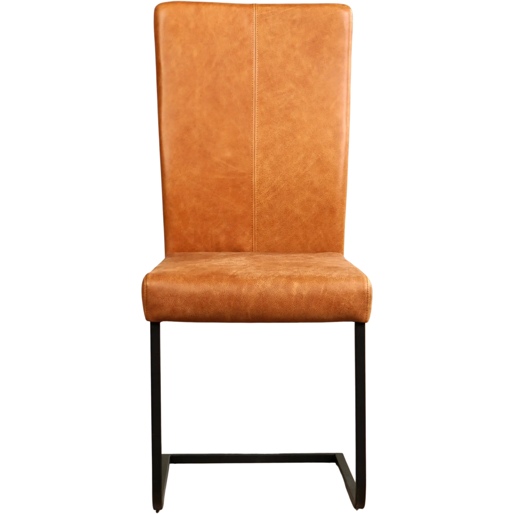 afbeelding van Leren eetkamerstoel Dare - Vintage Cognac (cognac) - Sledepoot staal vierkant zwart