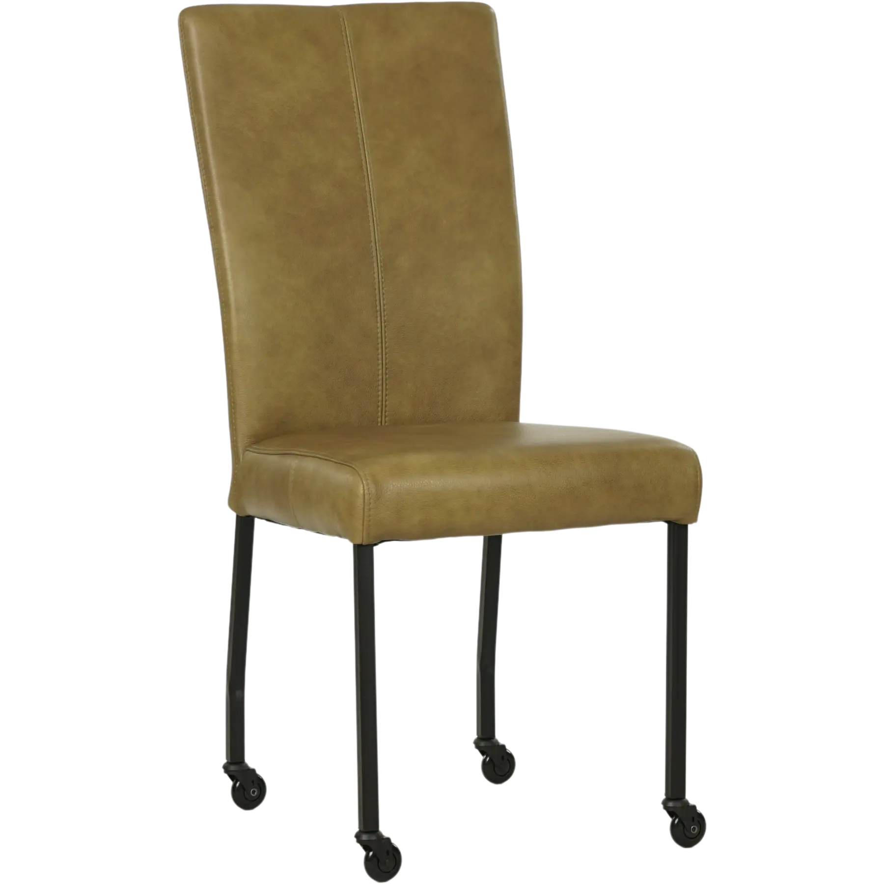 afbeelding van Leren eetkamerstoel Deal - Granada Olive (olijf) - Poten staal vierkant zwart