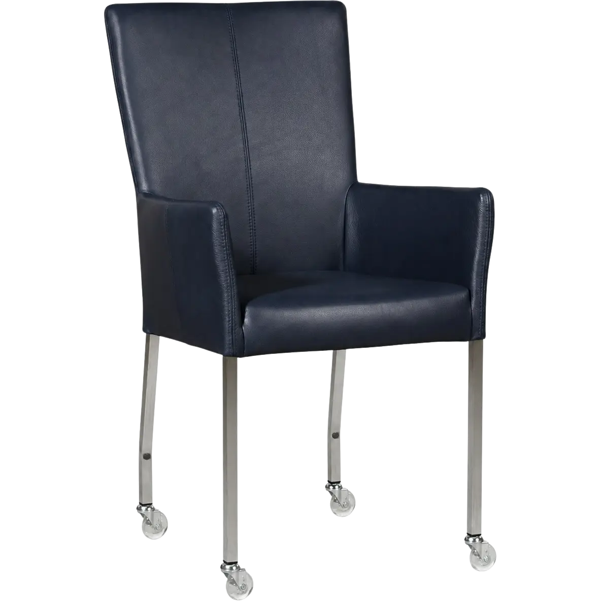 afbeelding van Leren eetkamerstoel Deal met armleuning - Granada Blue (blauw) - Poten staal vierkant RVS
