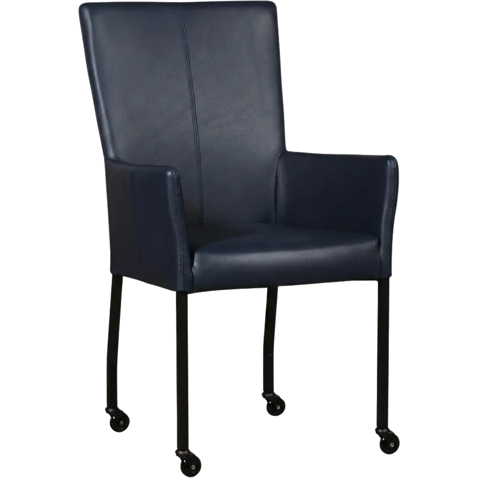 afbeelding van Leren eetkamerstoel Deal met armleuning - Granada Blue (blauw) - Poten staal vierkant zwart