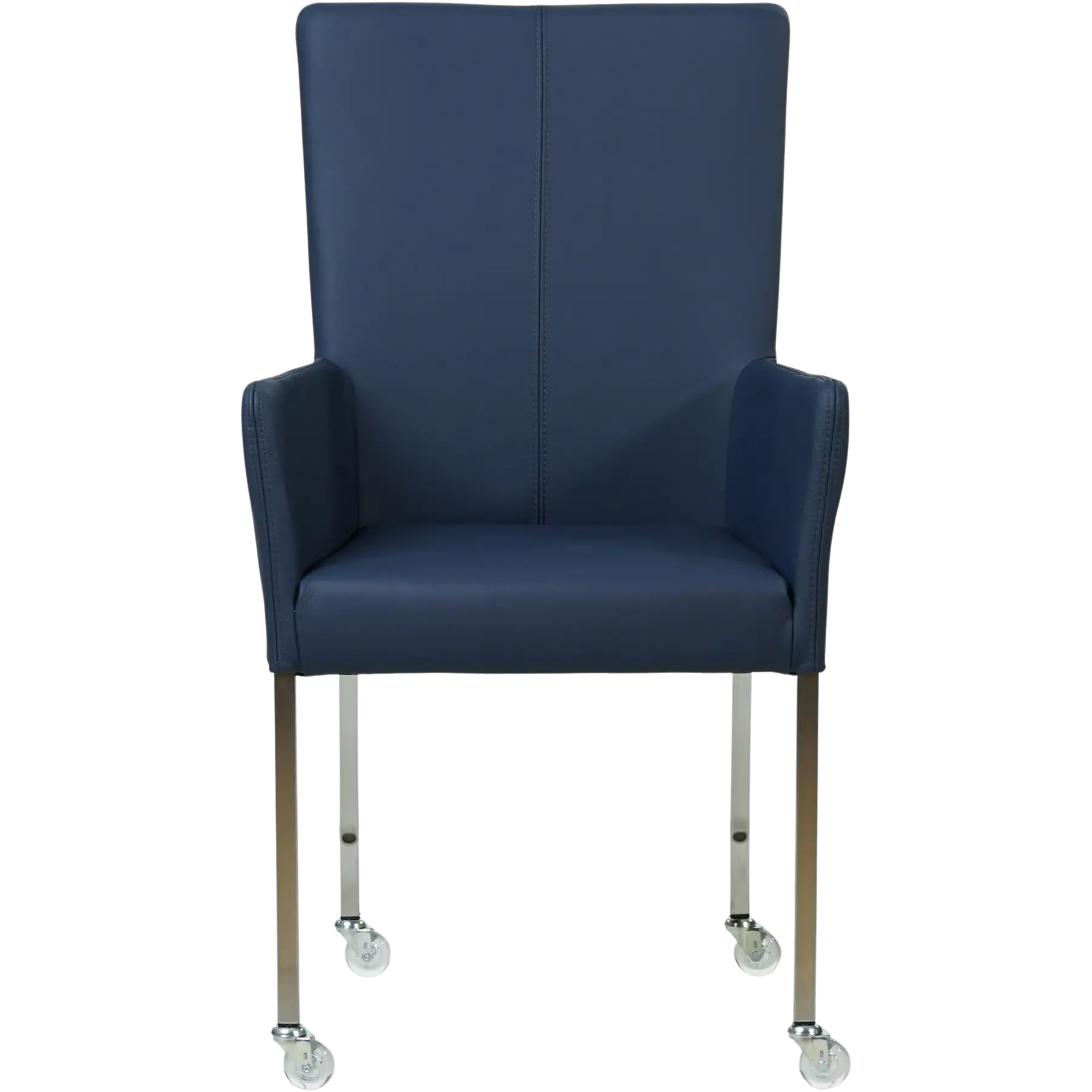 afbeelding van Leren eetkamerstoel Deal met armleuning - Hermes Kobalt (blauw) - Poten staal vierkant RVS