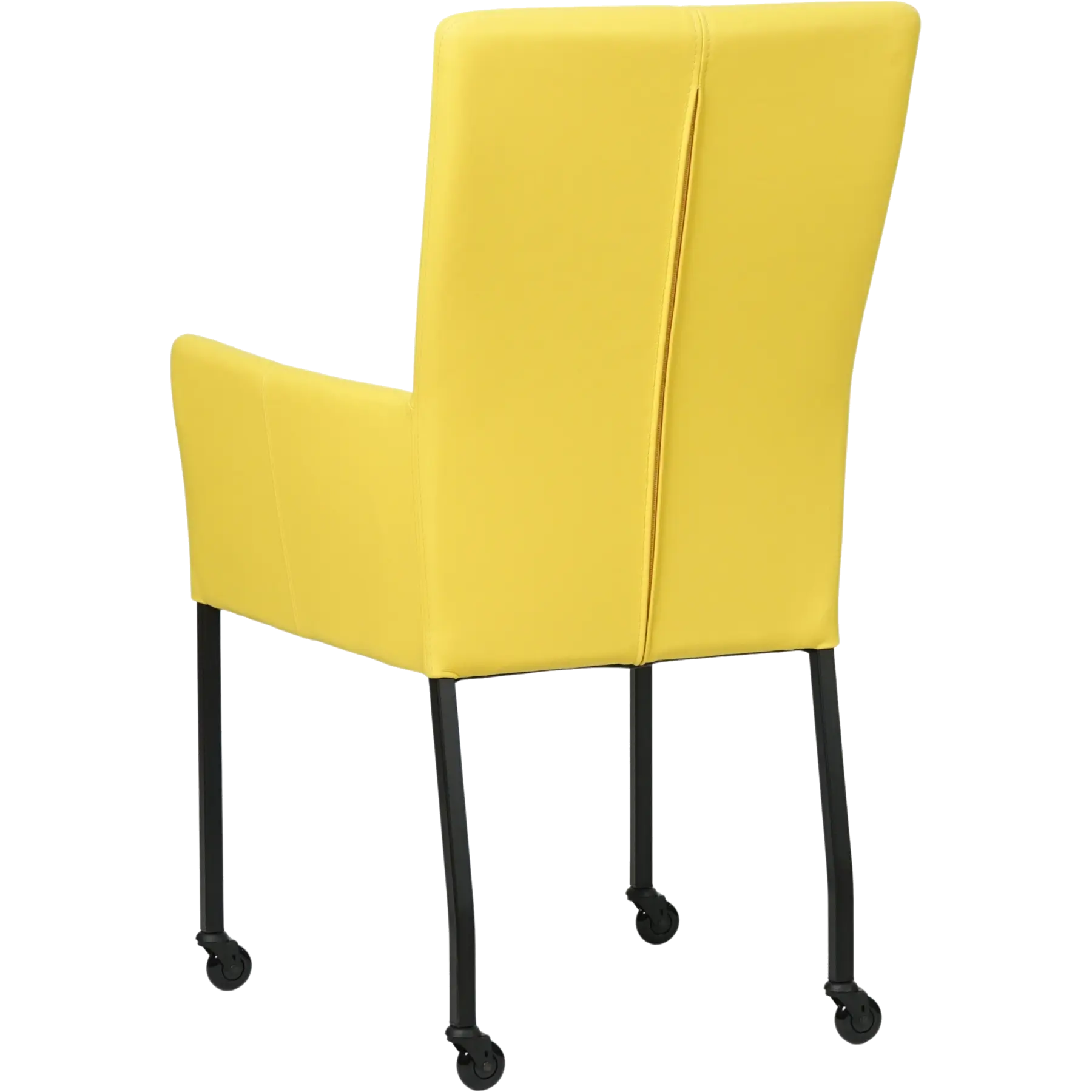 afbeelding van Leren eetkamerstoel Deal met armleuning - Hermes Yellow (felgeel) - Poten staal vierkant zwart