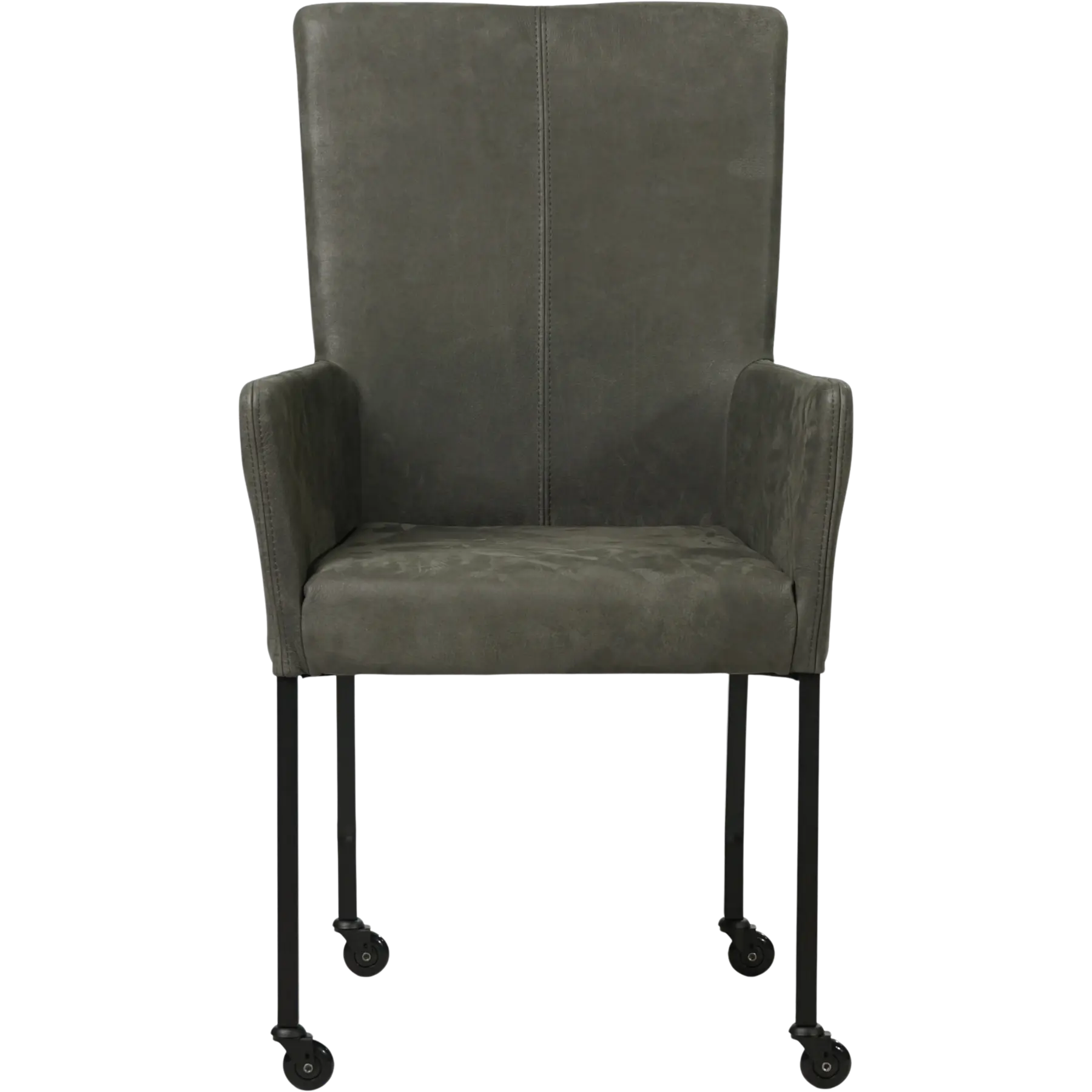 afbeelding van Leren eetkamerstoel Deal met armleuning - Kenia Antracite (grijs) - Poten staal vierkant zwart