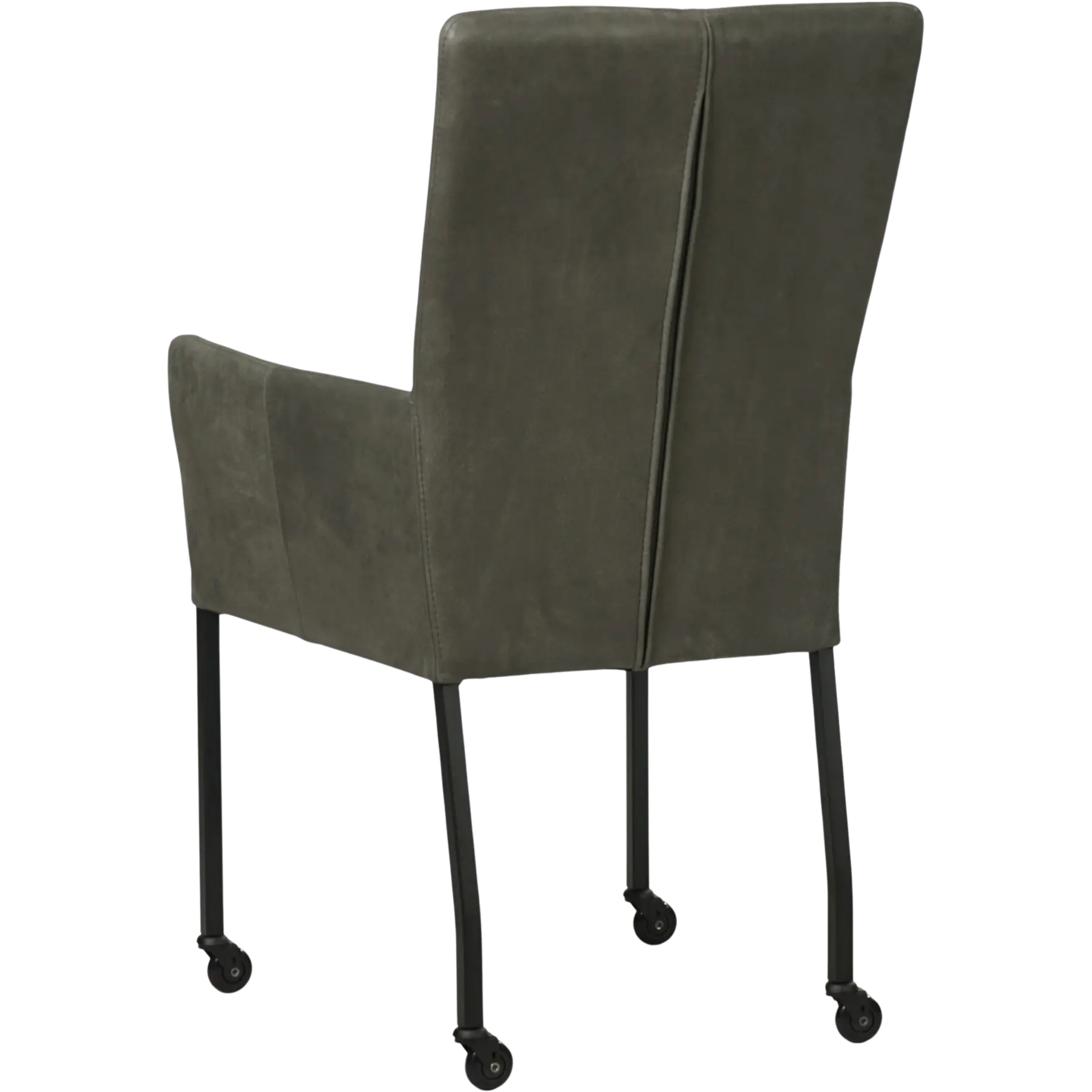 afbeelding van Leren eetkamerstoel Deal met armleuning - Kenia Antracite (grijs) - Poten staal vierkant zwart