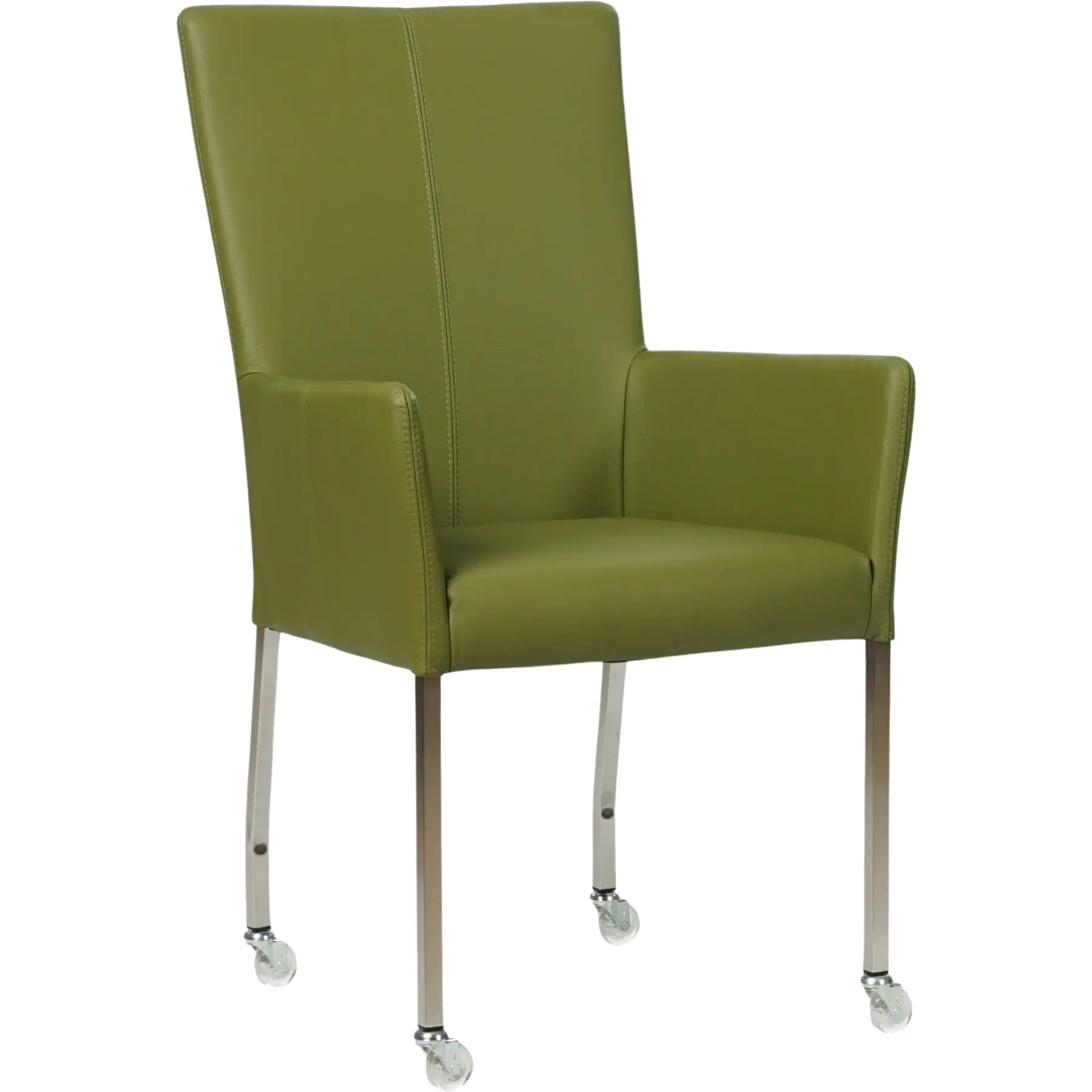 afbeelding van Leren eetkamerstoel Deal met armleuning - Toledo Apple Green (groen) - Poten staal vierkant RVS