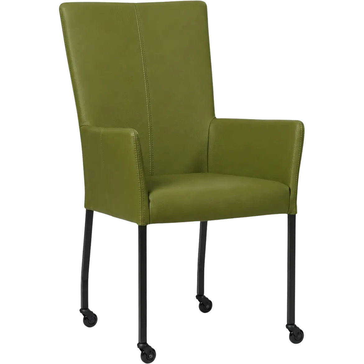 afbeelding van Leren eetkamerstoel Deal met armleuning - Toledo Apple Green (groen) - Poten staal vierkant zwart