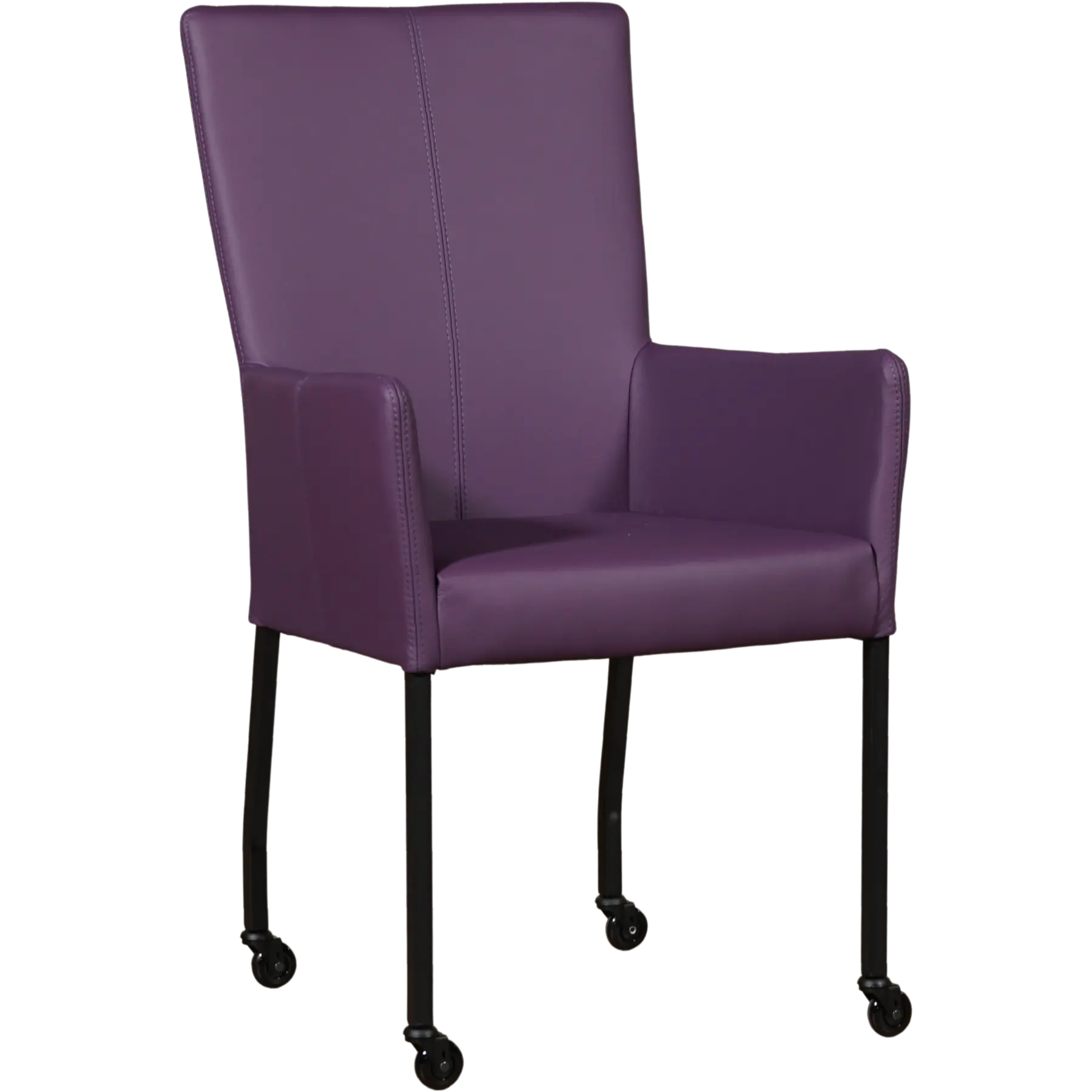 afbeelding van Leren eetkamerstoel Deal met armleuning - Toledo Aubergine (paars) - Poten staal vierkant zwart