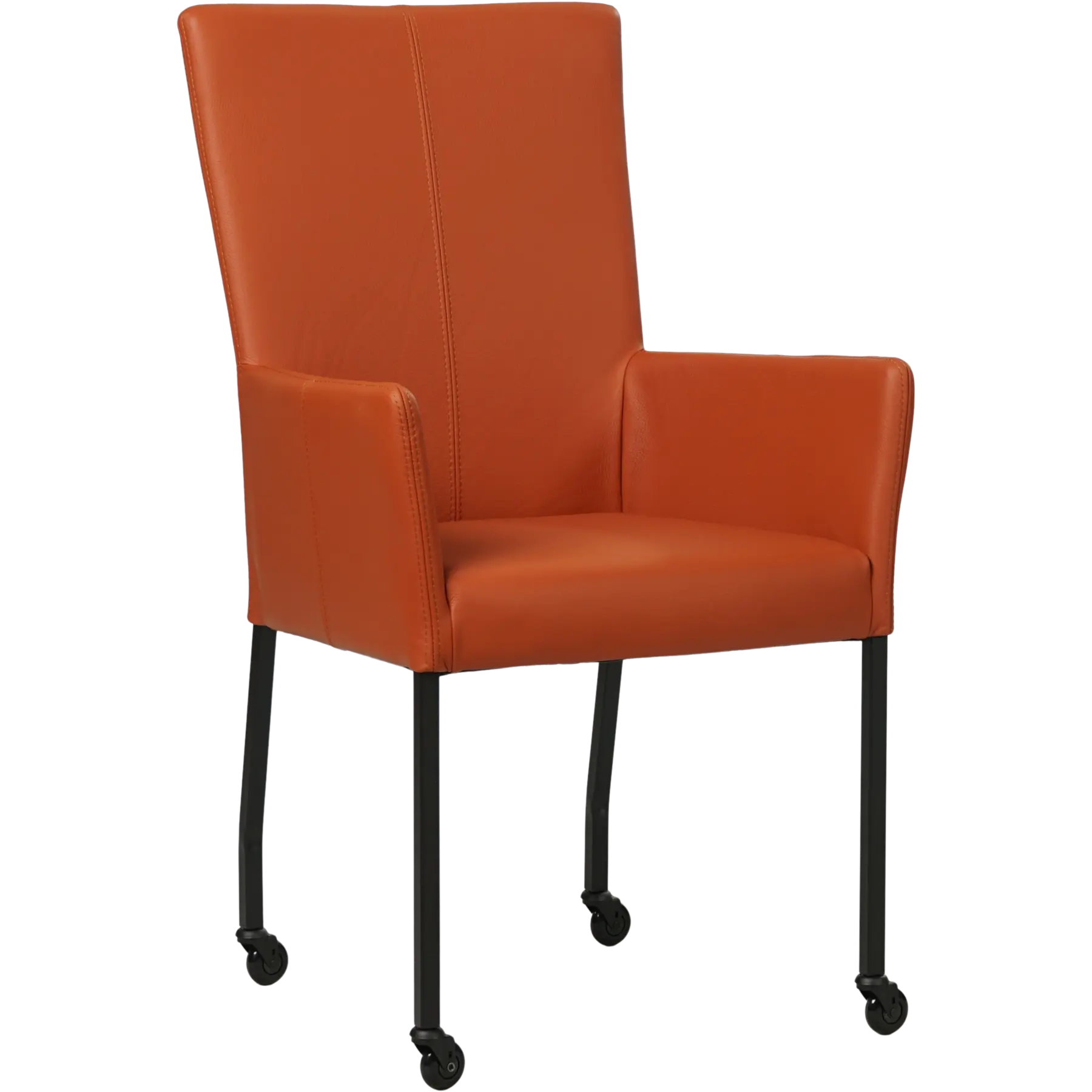 afbeelding van Leren eetkamerstoel Deal met armleuning - Toledo Cotto (cognac) - Poten staal vierkant zwart