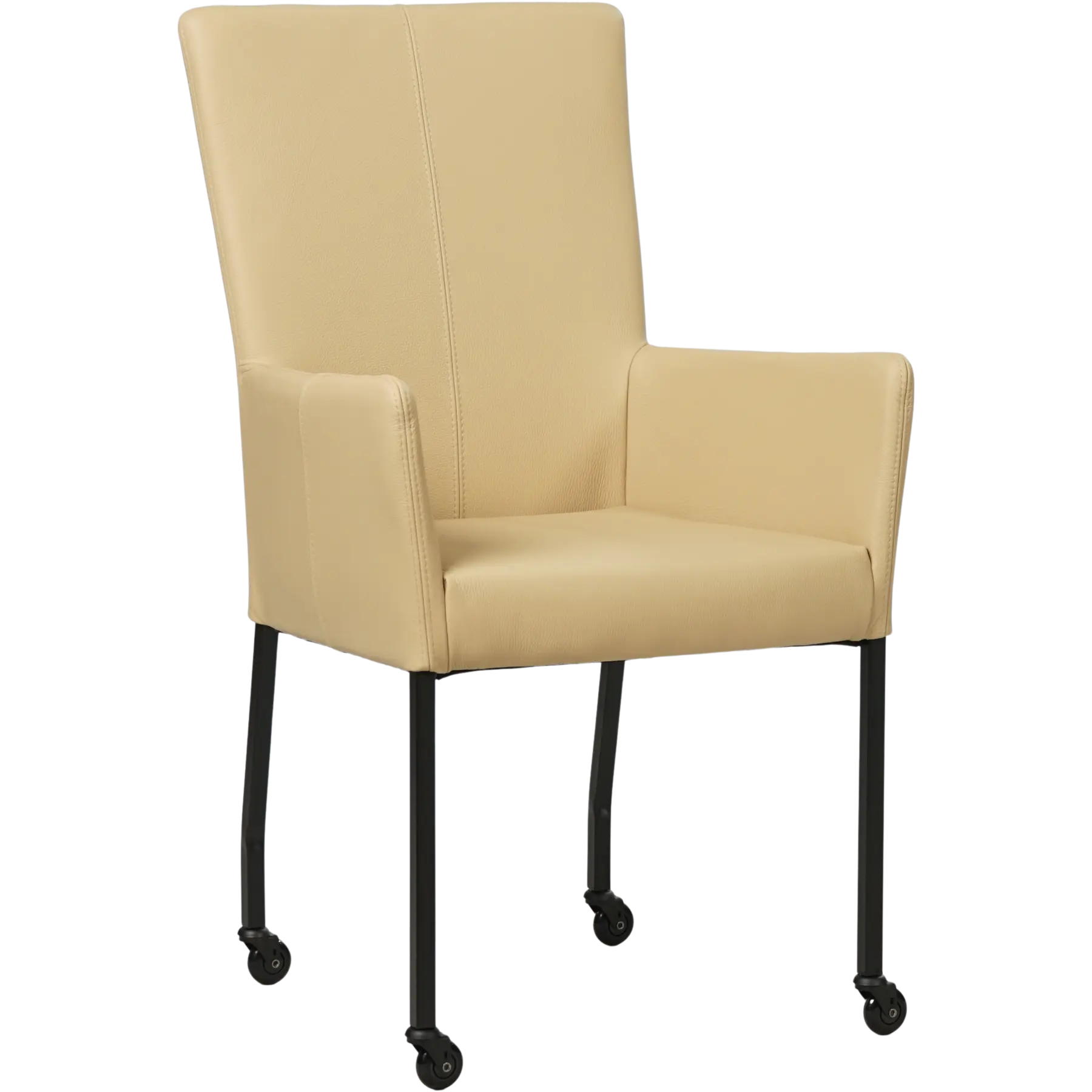 afbeelding van Leren eetkamerstoel Deal met armleuning - Toledo Kalahari (bruin) - Poten staal vierkant zwart