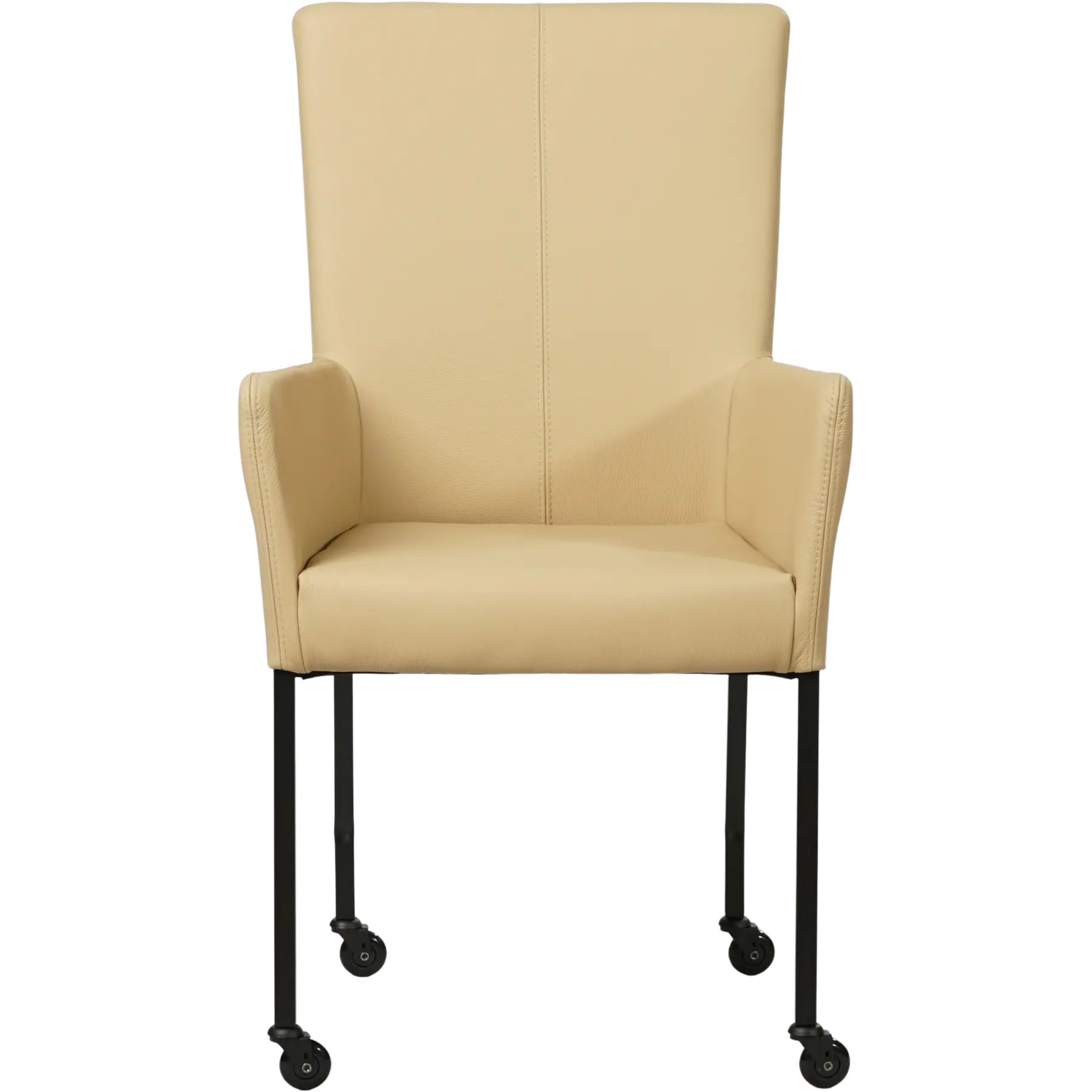 afbeelding van Leren eetkamerstoel Deal met armleuning - Toledo Kalahari (bruin) - Poten staal vierkant zwart