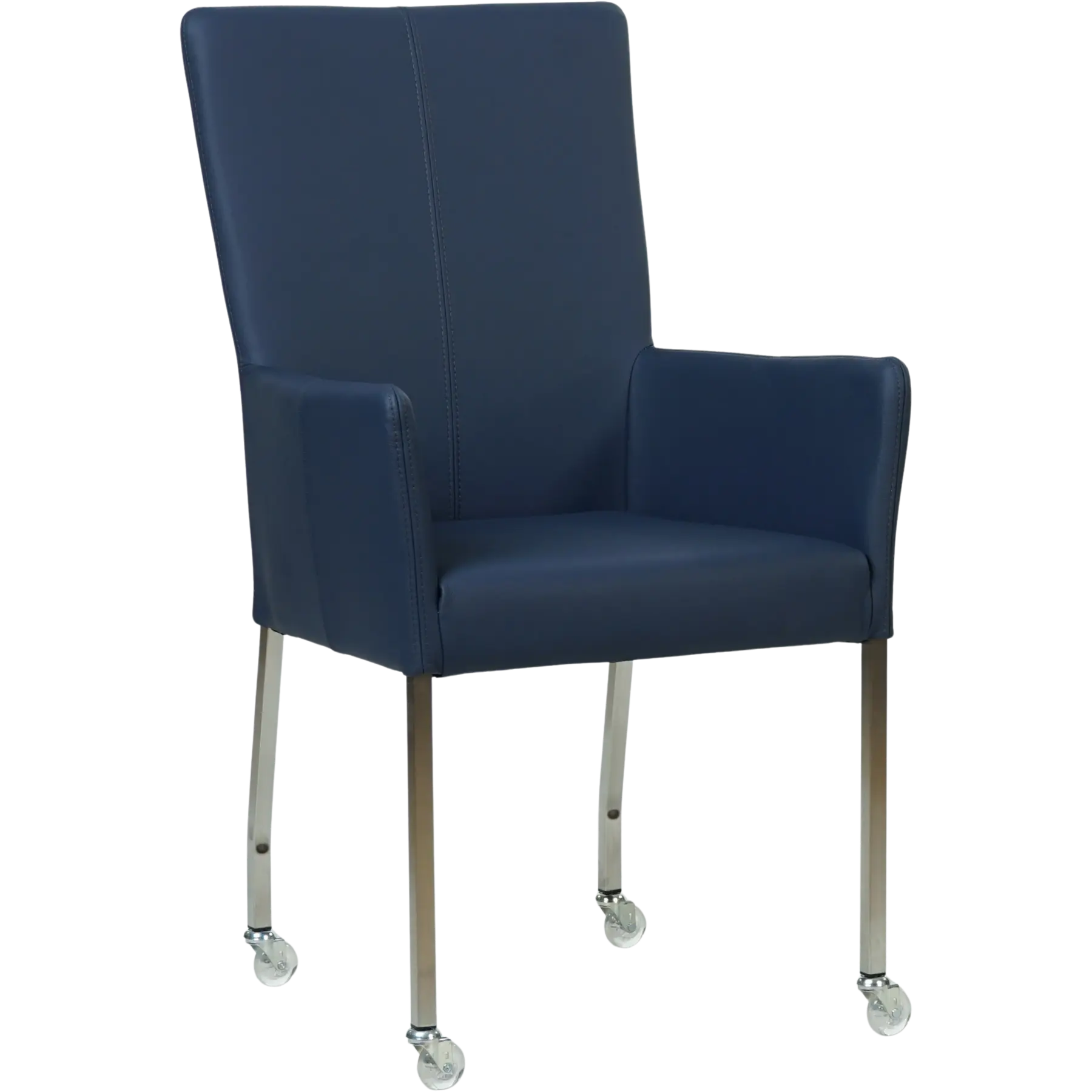 afbeelding van Leren eetkamerstoel Deal met armleuning - Toledo Kobalt (blauw) - Poten staal vierkant RVS