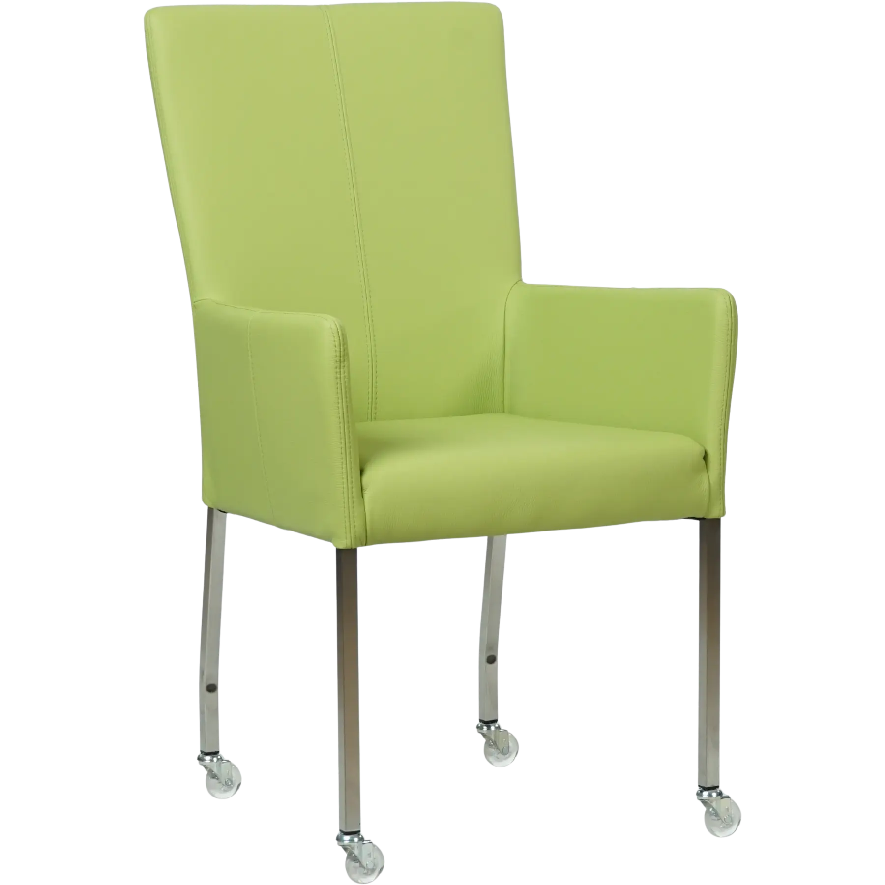 afbeelding van Leren eetkamerstoel Deal met armleuning - Toledo Lime (felgroen) - Poten staal vierkant RVS