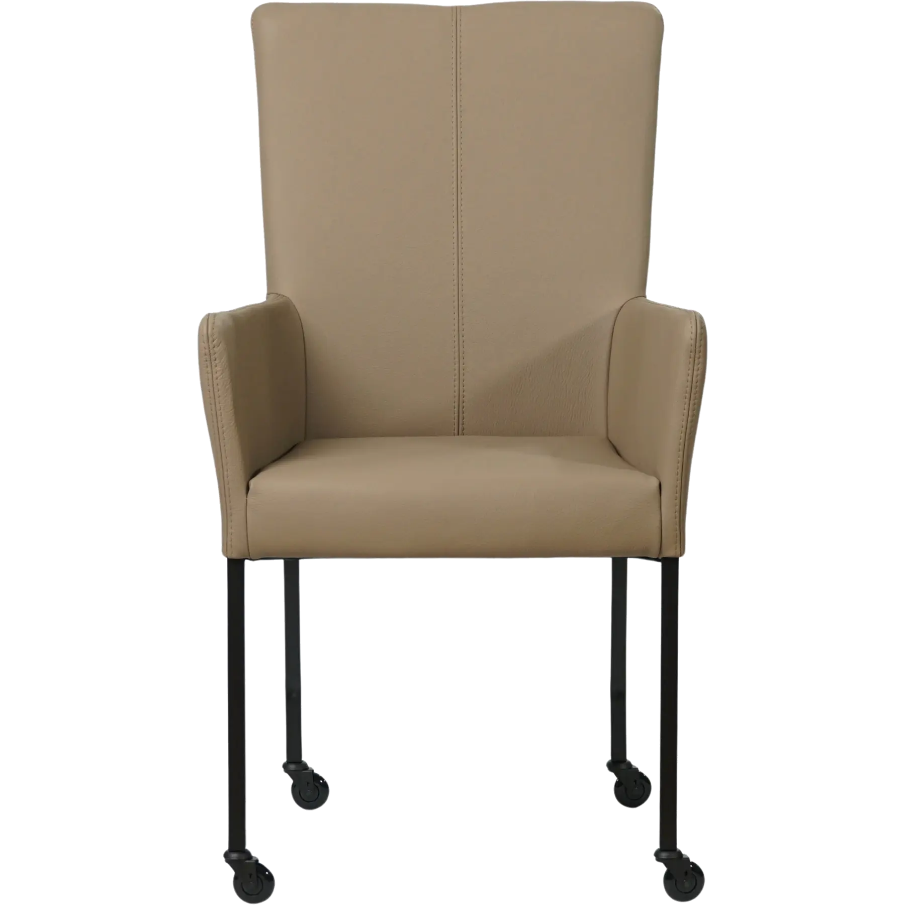 afbeelding van Leren eetkamerstoel Deal met armleuning - Toledo Mocca (taupe/bruin) - Poten staal vierkant zwart