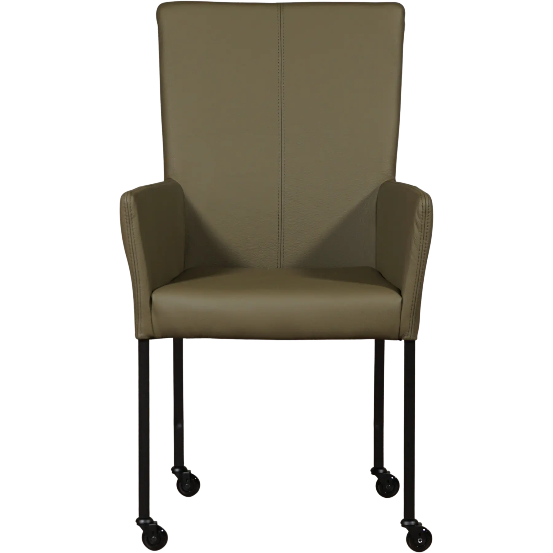 afbeelding van Leren eetkamerstoel Deal met armleuning - Toledo Olive (olijf/goen) - Poten staal vierkant zwart