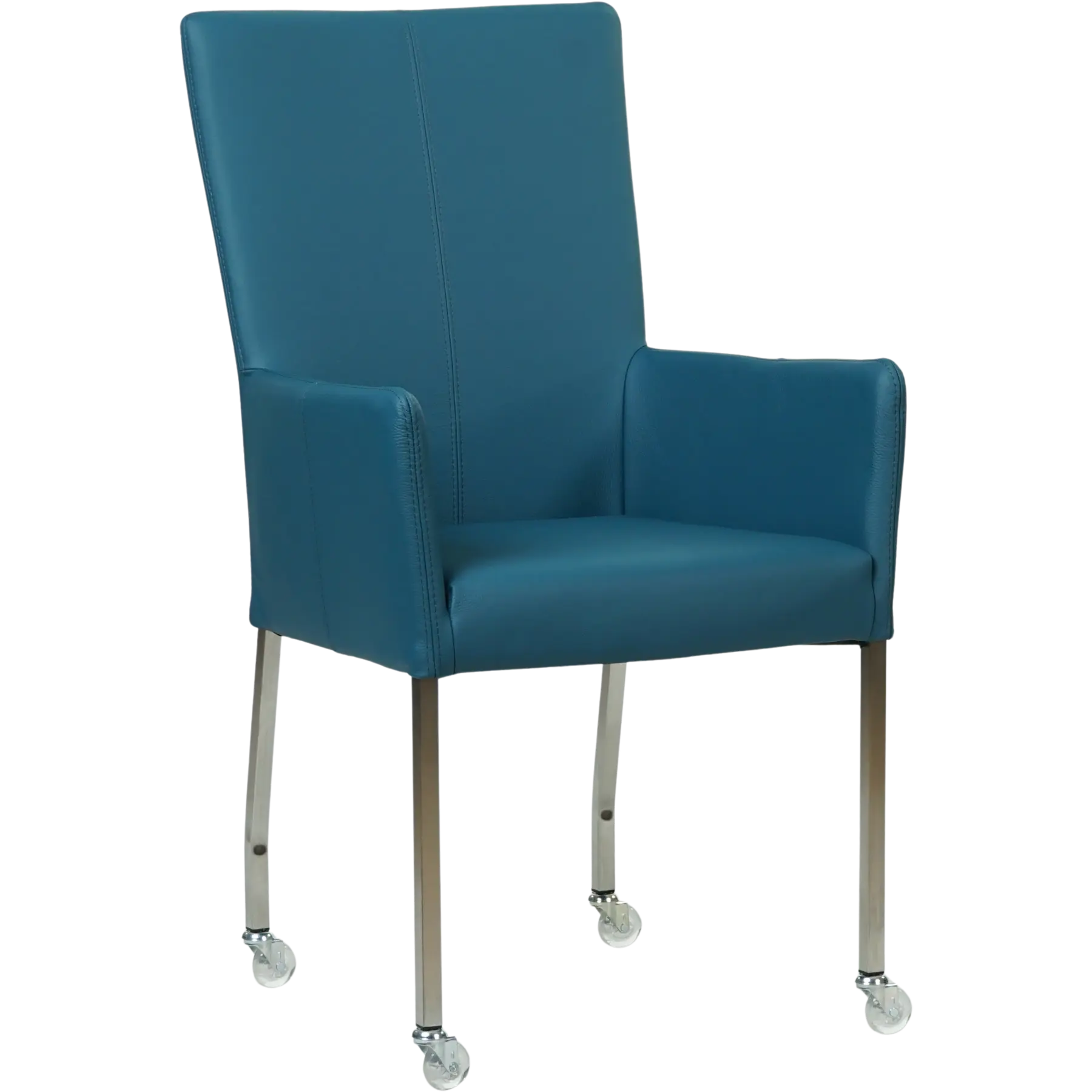 afbeelding van Leren eetkamerstoel Deal met armleuning - Toledo Turquoise (blauw) - Poten staal vierkant RVS
