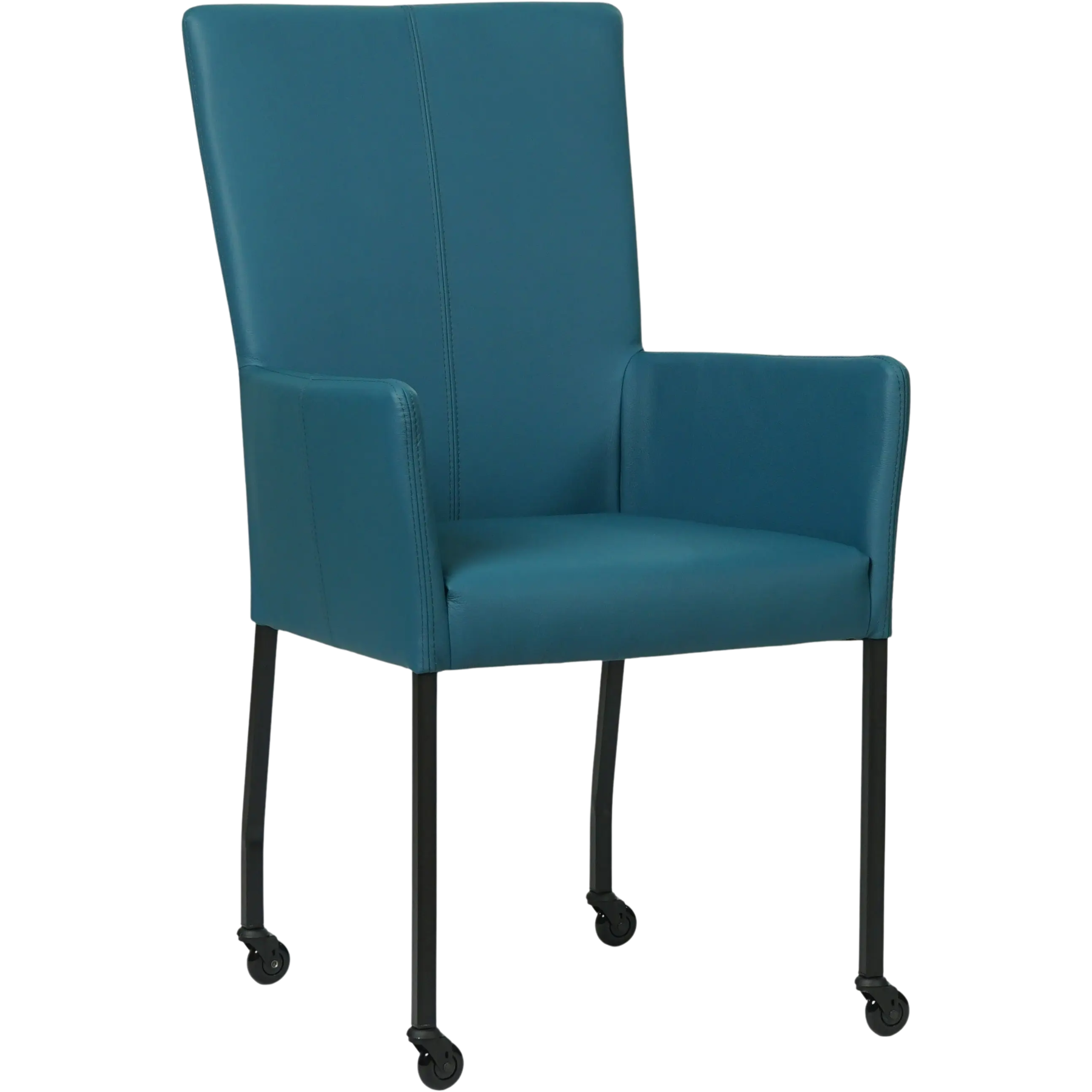 afbeelding van Leren eetkamerstoel Deal met armleuning - Toledo Turquoise (blauw) - Poten staal vierkant zwart