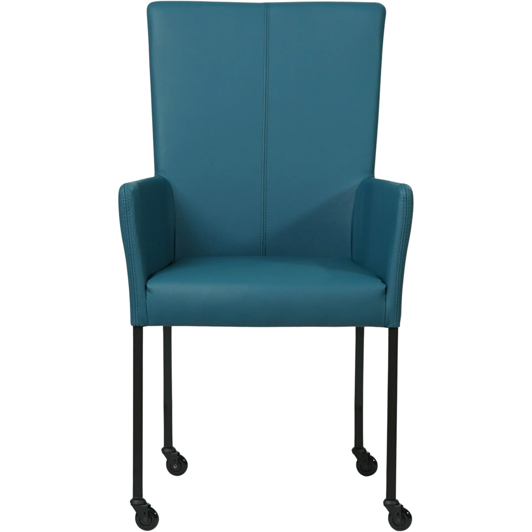 afbeelding van Leren eetkamerstoel Deal met armleuning - Toledo Turquoise (blauw) - Poten staal vierkant zwart
