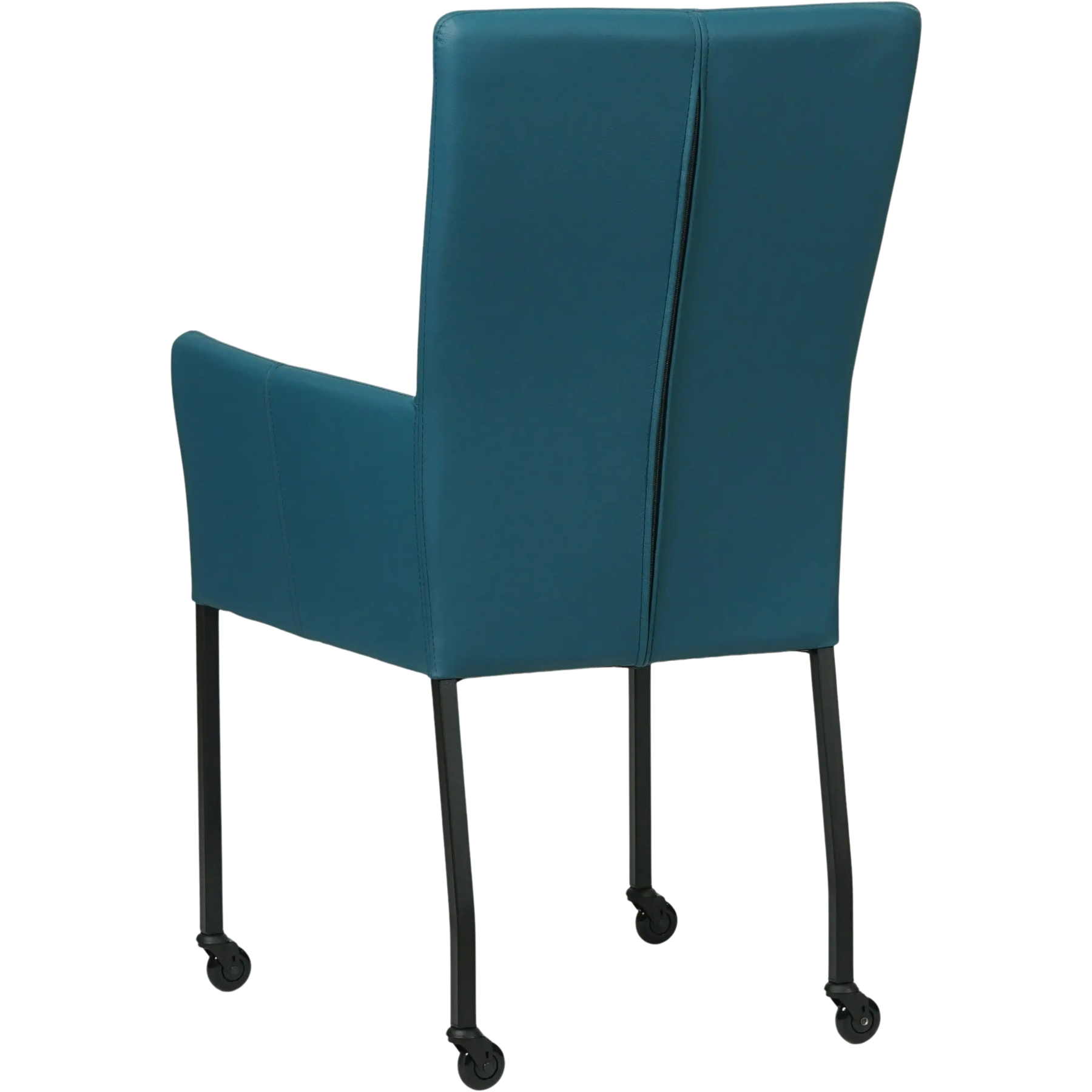 afbeelding van Leren eetkamerstoel Deal met armleuning - Toledo Turquoise (blauw) - Poten staal vierkant zwart